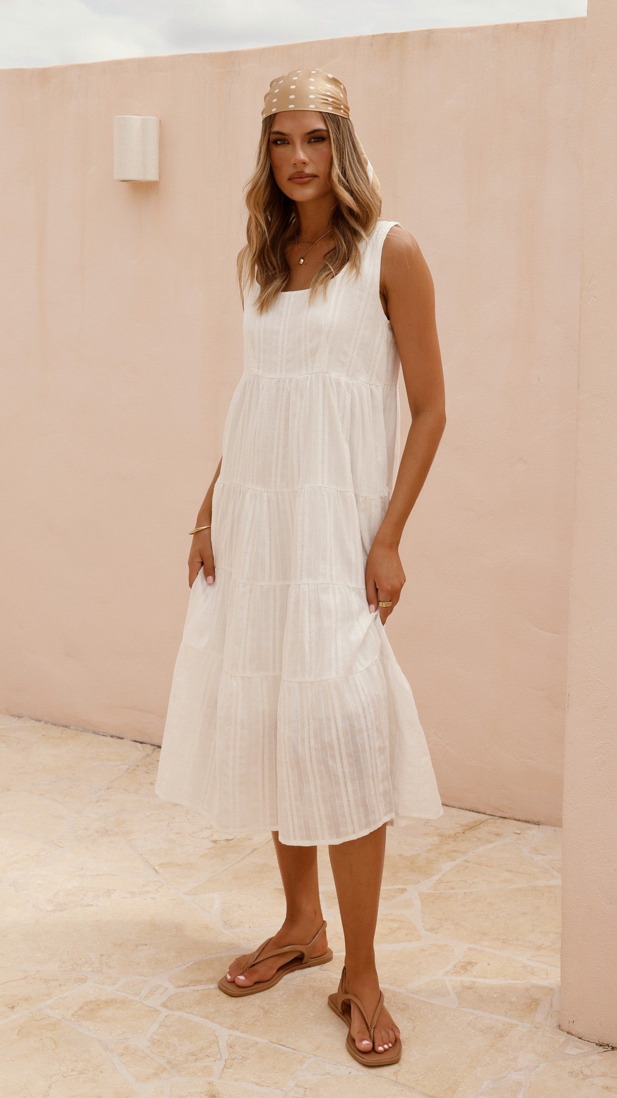 Liza Midi Dress for Women - Elegant White Summer Dress for Casual Wear, Office & Date Night
