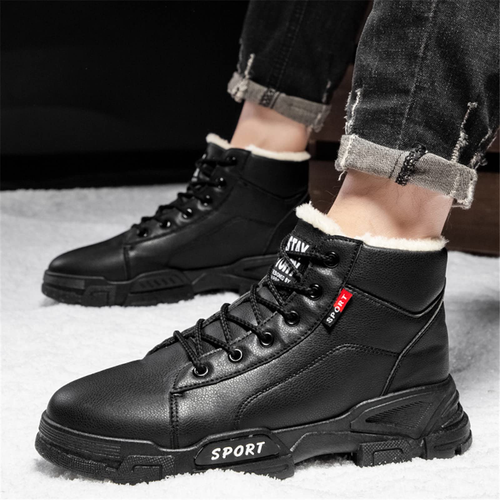 Men's Winter Snow Boots - Waterproof Hiking Shoes with Fur Lining, Anti-Slip Rubber Sole, High-Top Ankle Boots for Outdoor Activities & Casual Wear - Perfect for Snowy Days, Hiking, and Cold Weather Adventures