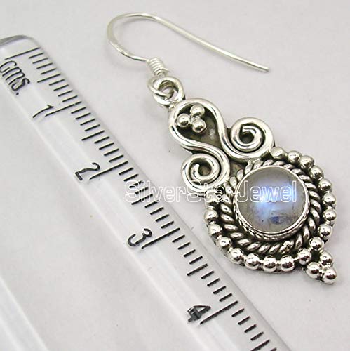Rainbow Moonstone Cabochon Earrings - 2.8 TCW Vintage Silver Jewelry (1.7