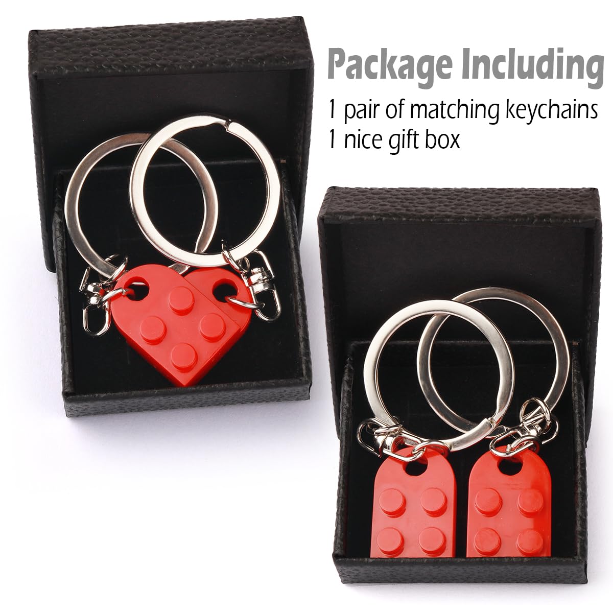 Matching Couple Heart Keychain Set - Romantic Valentine's Day Gift for Boyfriend, Girlfriend, Friends - Lego Compatible - Perfect for Anniversaries, Date Nights & Couple Travel Accessories