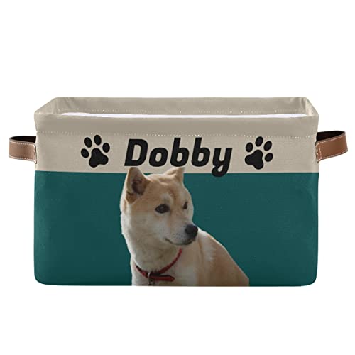Custom Personalized Collapsible Dog Toy Storage Basket with Leather Handles - Pet Supplies Organizer for Toys, Clothes & Accessories (Dark Green) - Perfect for Living Room, Bedroom & Dog Play Area Organization