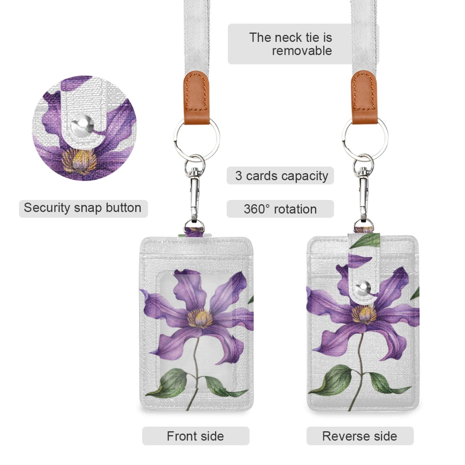 Vertical Leather ID Badge Holder with Lanyard - Office & School Staff