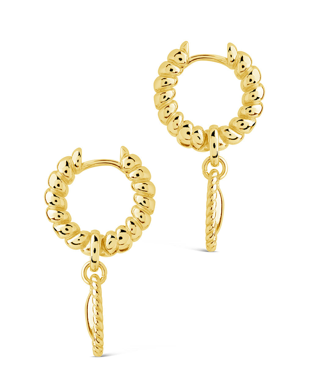 Hartley Textured Drop Charm Hoop Earrings for Women - Elegant Dangle Earrings for Party, Wedding & Everyday Wear