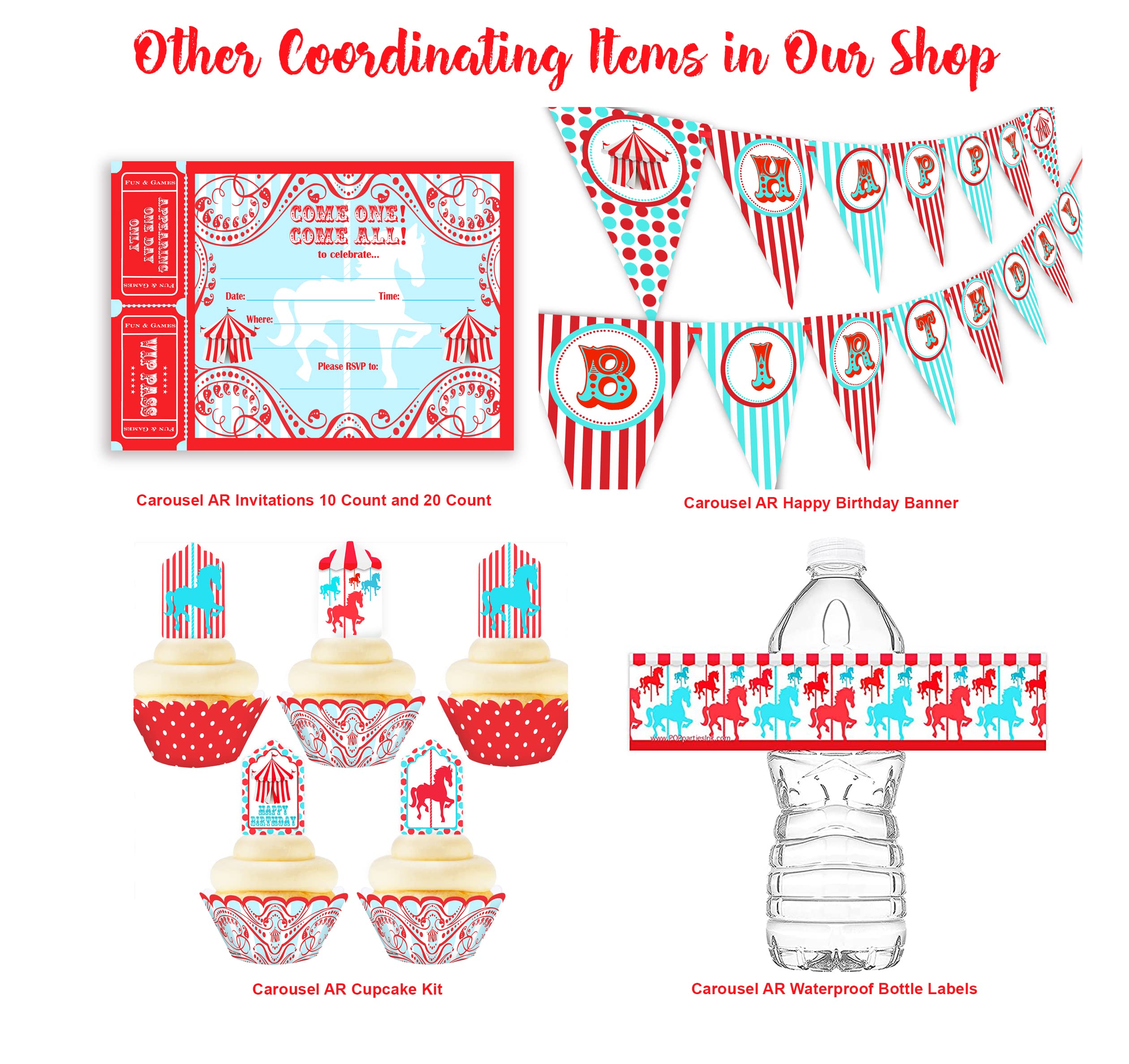 Carousel Circus Cupcake Toppers and Wrappers Set - 24pcs Cupcake Decorations for Birthday Parties, Baby Showers & Circus Themed Events - Premium Carousel Party Supplies with AR Feature