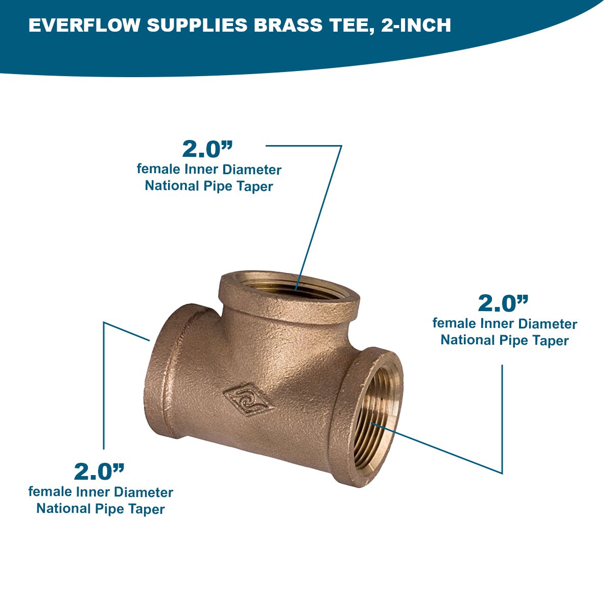2 Inch Brass Tee Fitting - Heavy Duty Brass Pipe Connector for Plumbing, HVAC & Water Supply - Perfect for Home Repairs, Industrial Use & DIY Projects