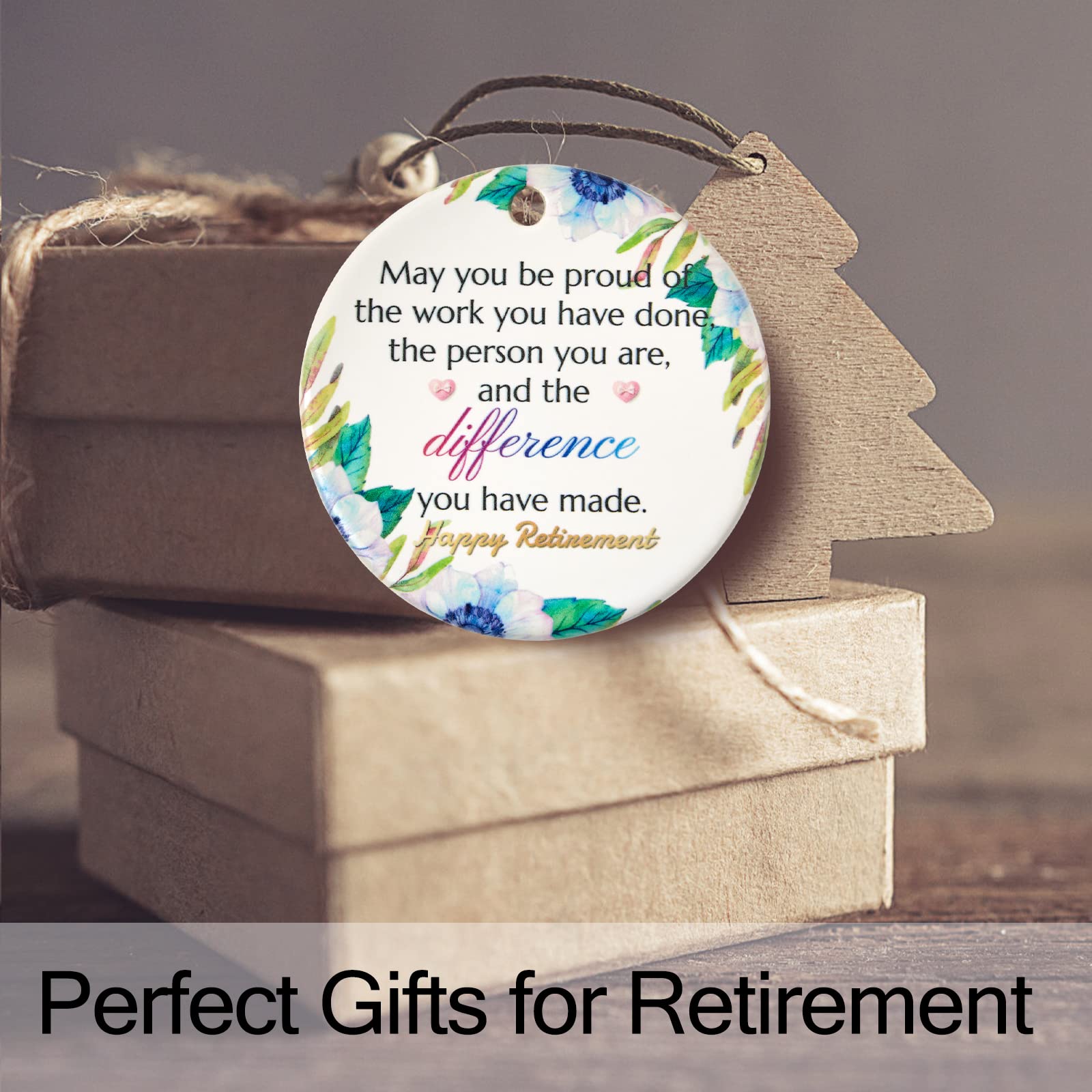 2025 Retirement Gifts for Women - Ceramic Happy Retirement Ornament (2.9