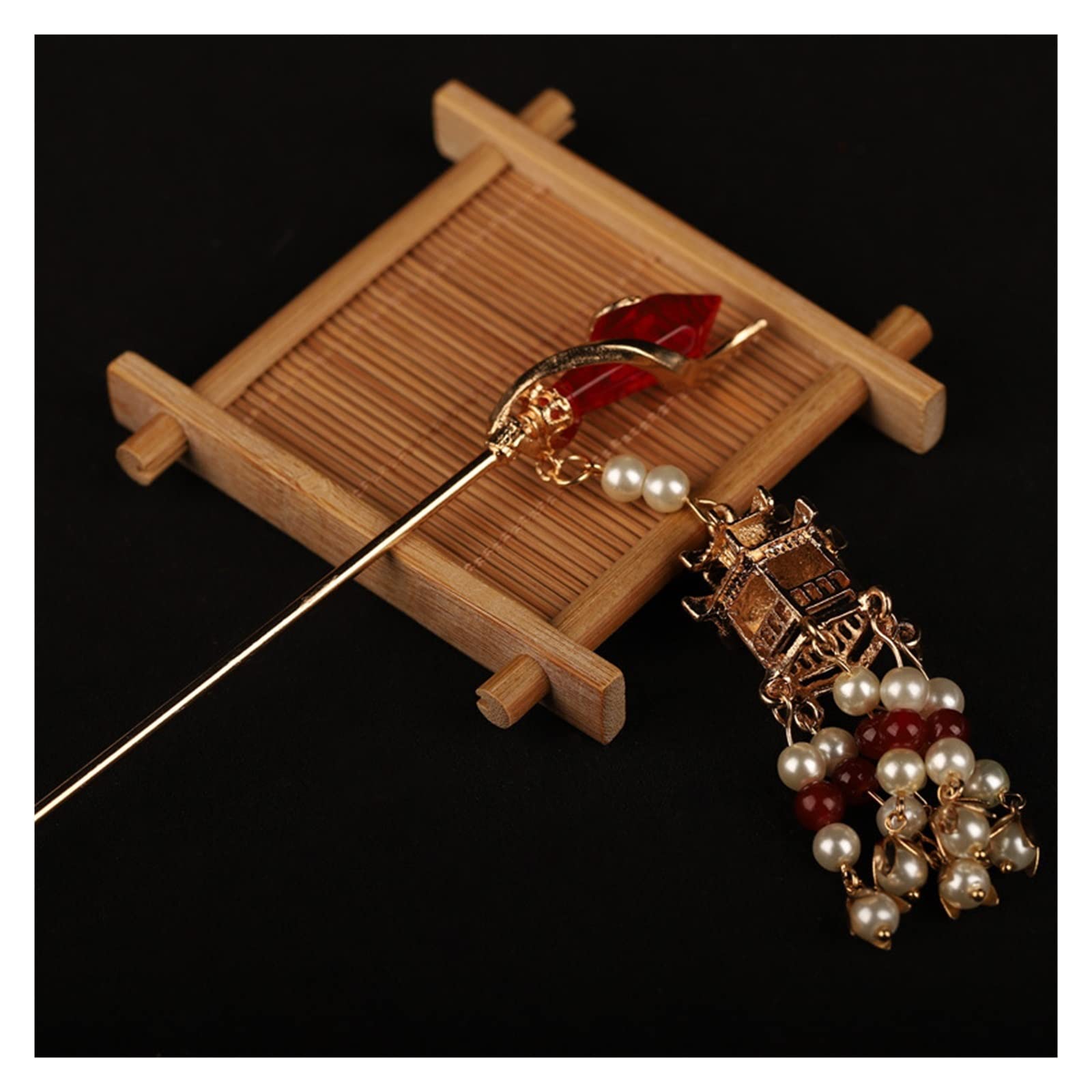 Vintage Tassel Hairpin - Ancient Chinese Hanfu Style Hair Accessory with Colored Lantern Design, Coiled Hair Headdress, Luminous Palace Hair Clip (16x9cm) - Perfect for Cosplay, Historical Reenactments & Traditional Weddings