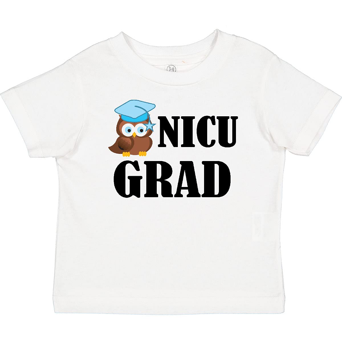 Inktastic NICU Graduate Baby Boy Owl Print T-Shirt - Cute & Comfortable Cotton Shirt for Preemie Milestones, Newborn Photoshoots & Special Occasions