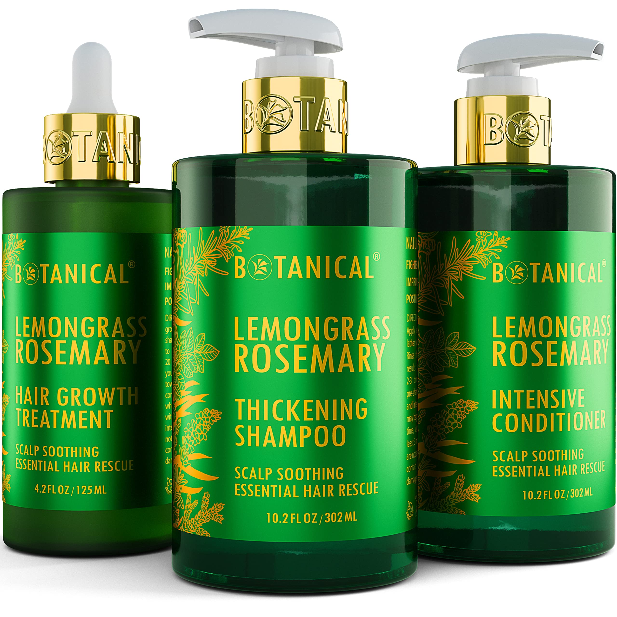 Botanical Hair Growth Treatment Set - Thickening Shampoo & Anti-Thinning Conditioner with Lemongrass & Rosemary for Hair Loss - Scalp Soothing Formula for Women & Men - Promotes Fuller, Healthier Hair for Daily Use & Hair Care Routine