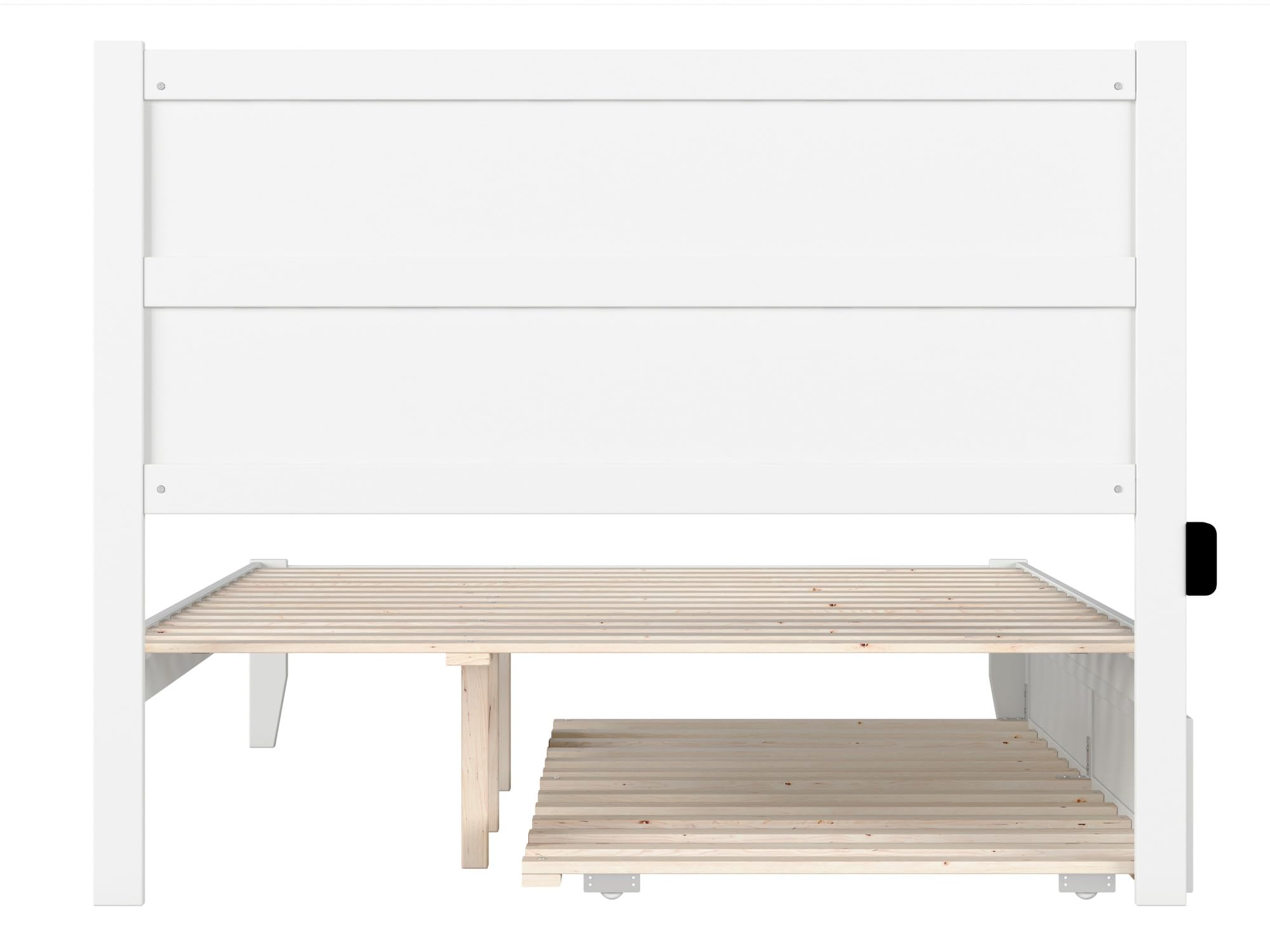 AFI NoHo Queen Size Platform Bed with Twin XL Trundle & USB Charging Station - Modern White Wooden Bed Frame with Storage Drawers | Perfect for Small Spaces, Guest Rooms & Multi-Functional Bedrooms