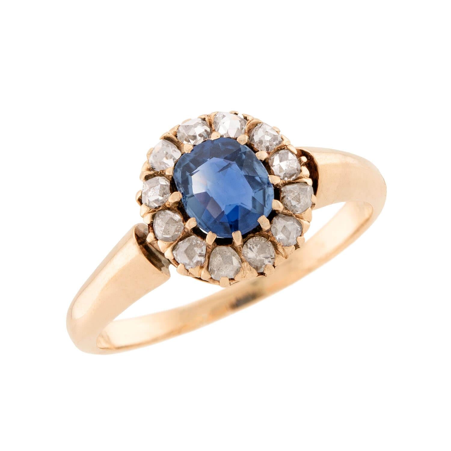 14K Victorian Sapphire and Diamond Halo Ring - Elegant Vintage Engagement Ring for Women, Perfect for Weddings, Anniversaries & Special Occasions