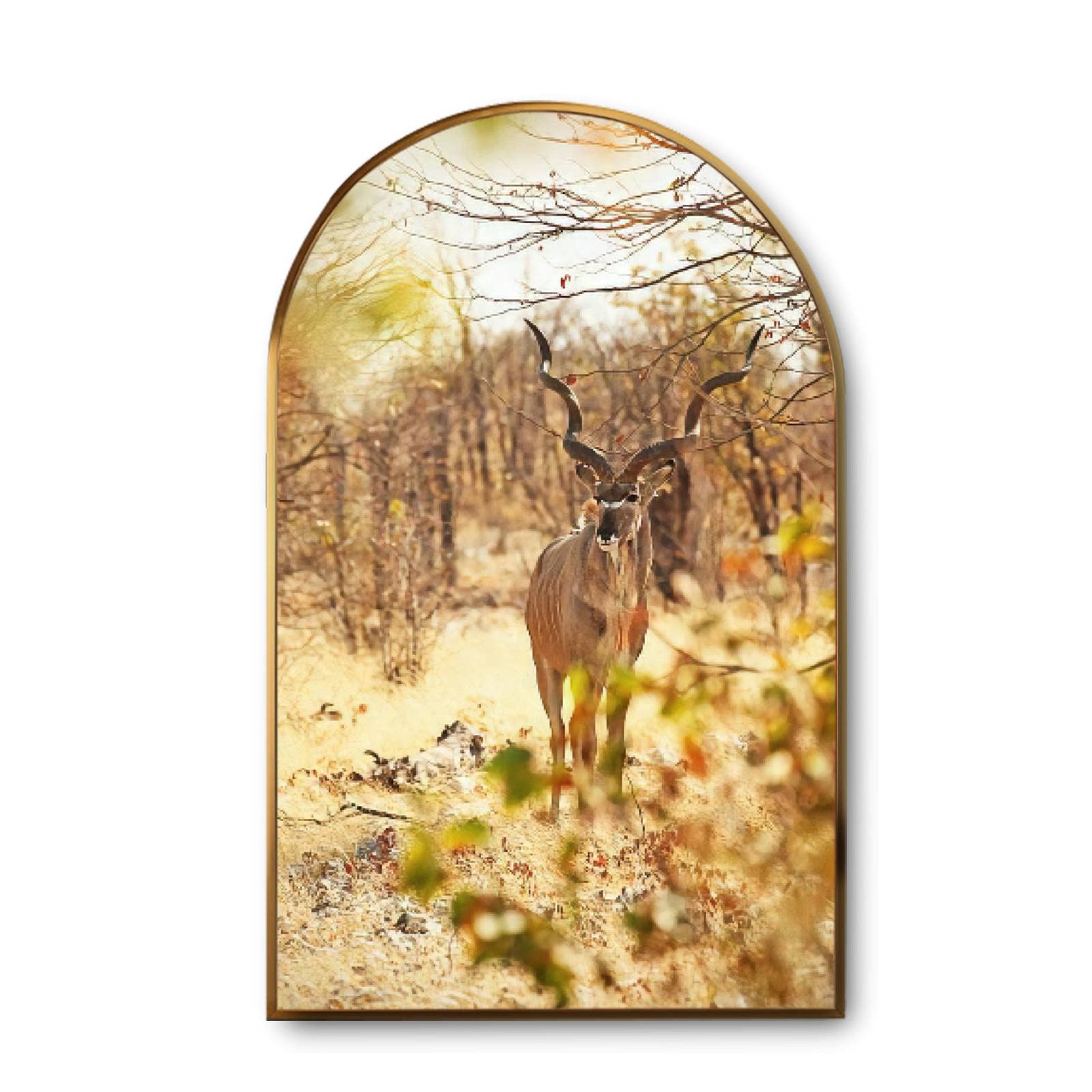 Golden Framed Canvas Wall Art - Greater Kudu Male in Etosha NP Namibia Africa - Modern Giclee Print Painting for Home Decor - Ready to Hang - Perfect for Living Room, Bedroom & Office Wall Decor