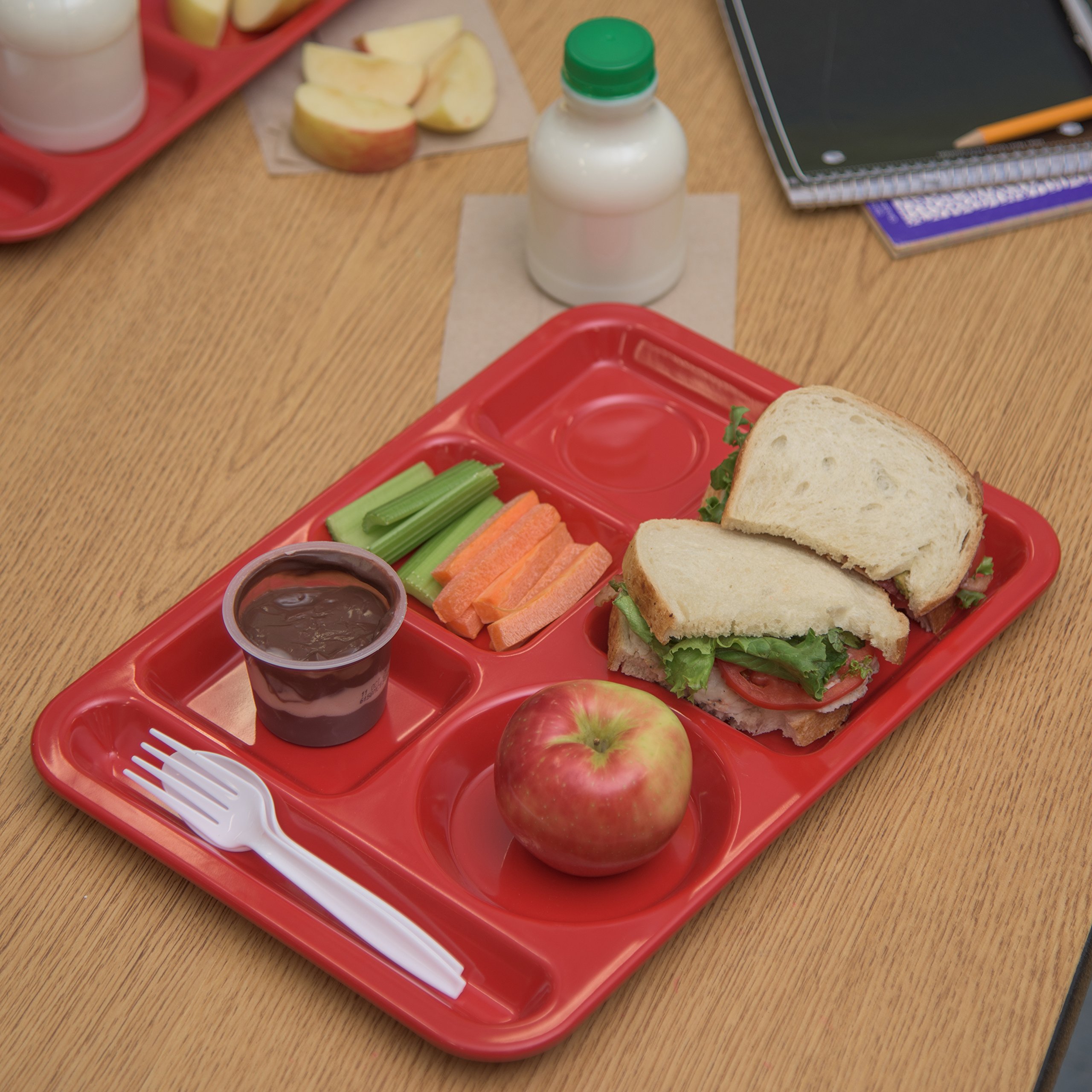 Carlisle Heavyweight 6-Compartment Plastic Meal Tray - Left-Handed Design for Schools, Cafeterias & Dining Halls - Durable Melamine 14