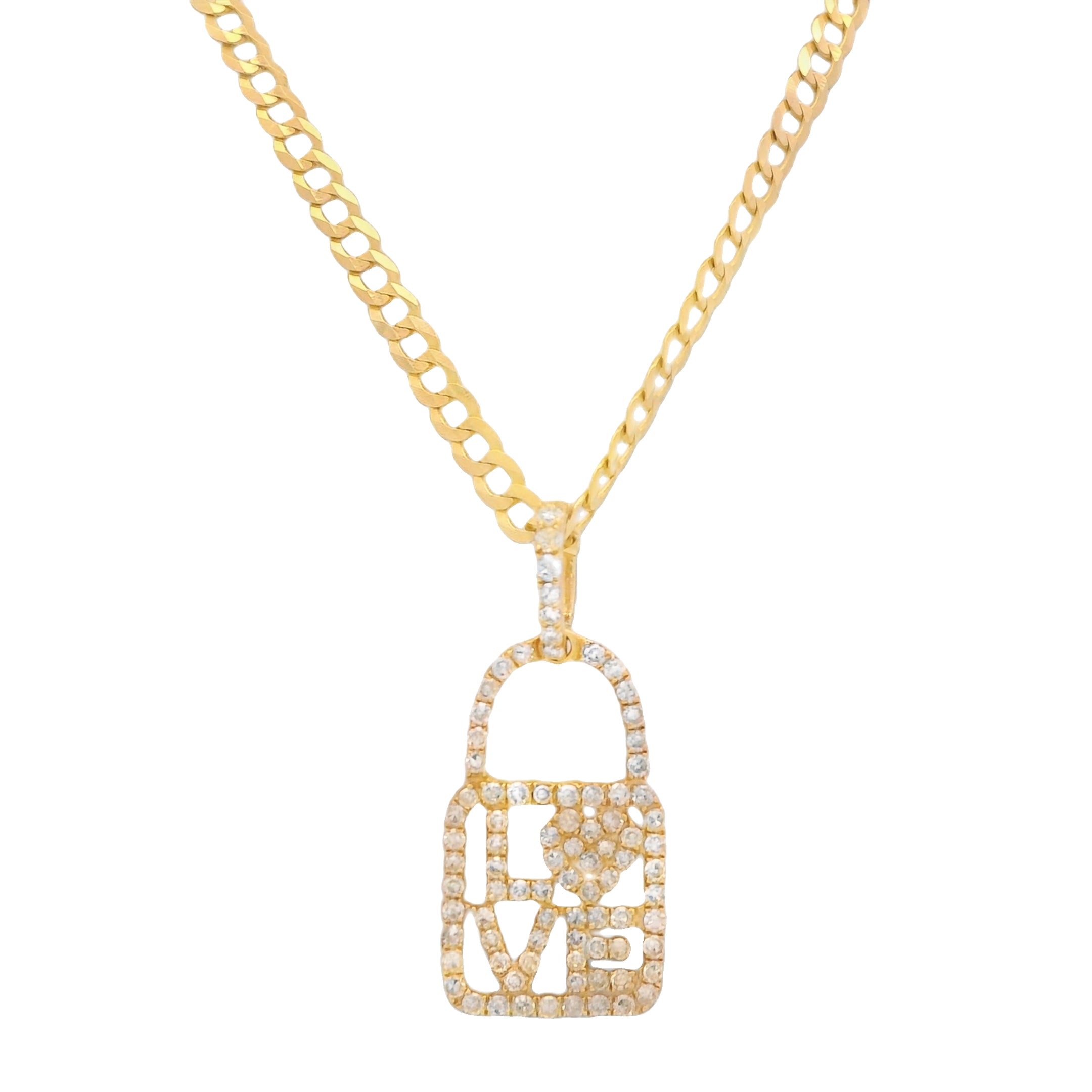 14K Gold Love Diamond Pendant Necklace with Solid Cuban Chain 18 Inches - Elegant Jewelry Gift for Women, Perfect for Valentine's Day, Anniversary & Special Occasions