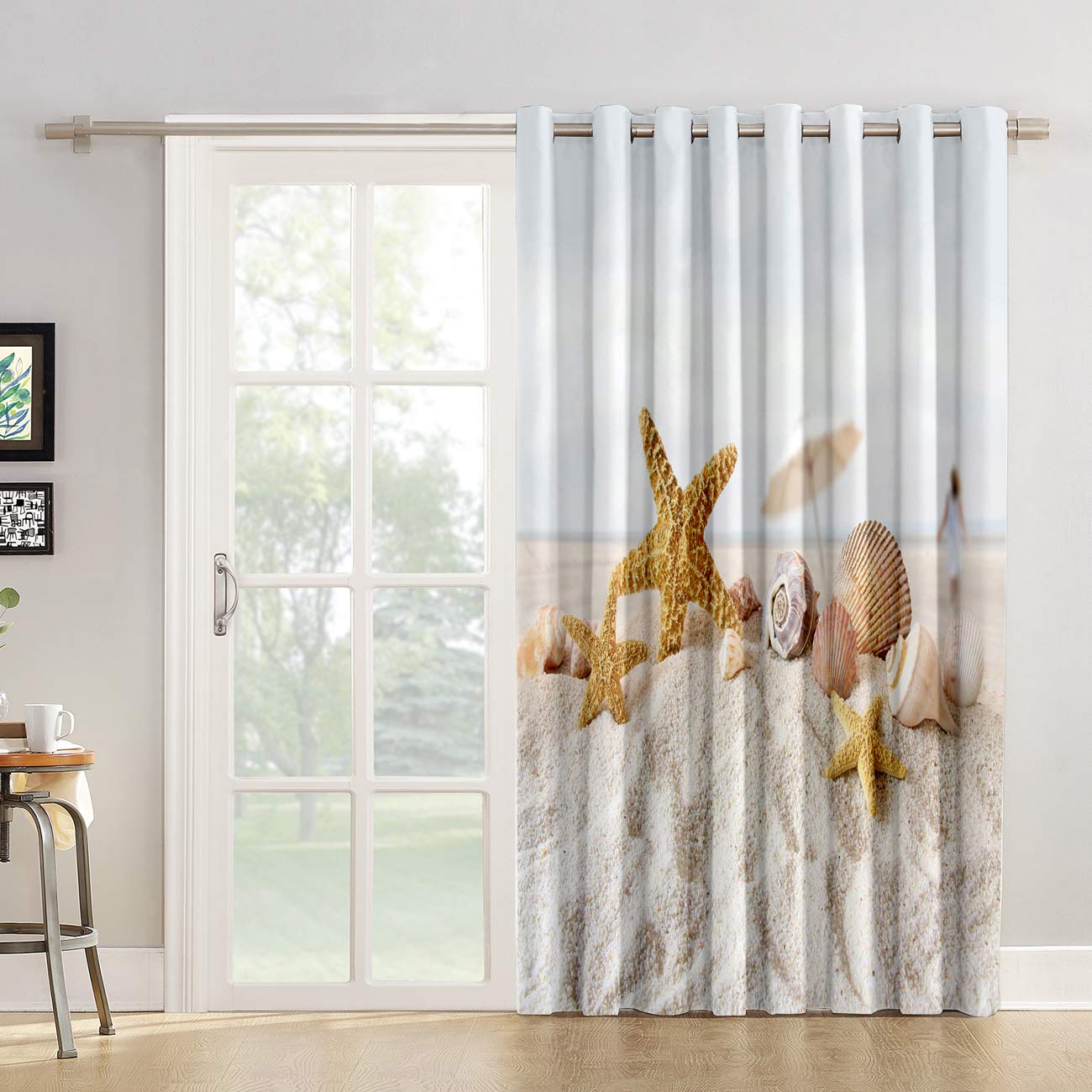 Futuregrace Blackout Curtains for Living Room & Bedroom - Beach Theme Seashell Starfish Window Drapes, 52x90 Inch Darkening Curtains for Sliding Glass Doors, Home Office Decor - Perfect for Coastal Style Homes & Vacation Rental Decor