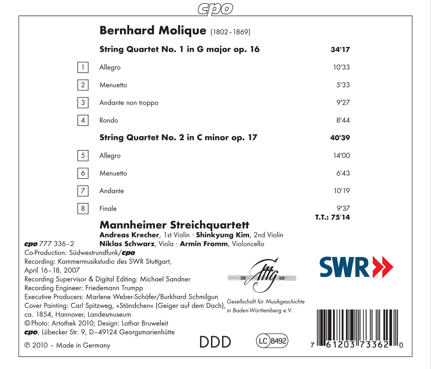 Molique String Quartets Vol 3 - Classical Music CD for Relaxation, Dinner Parties & Study Sessions