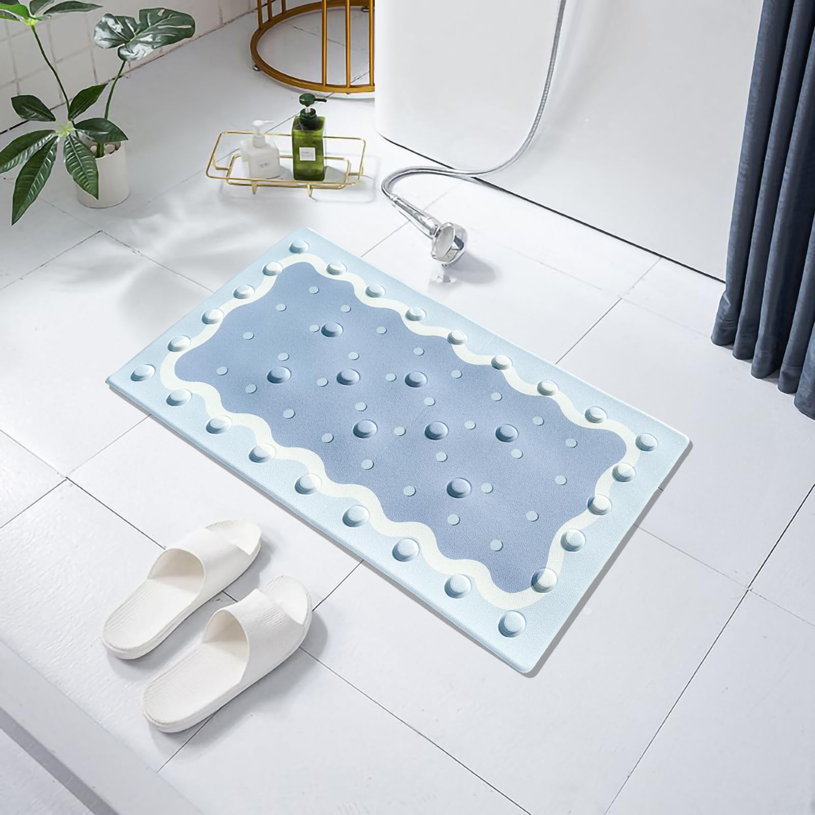 Eanpet Non-Slip Round Shower Mat for Kids with Suction Cups - Machine Washable Bath Mat for Toddlers, Infants, Boys & Girls - Perfect for Bathroom Safety & Small Bathtubs (Blue, Rectangle) - Ideal for Baby Bath Time & Wet Floor Protection