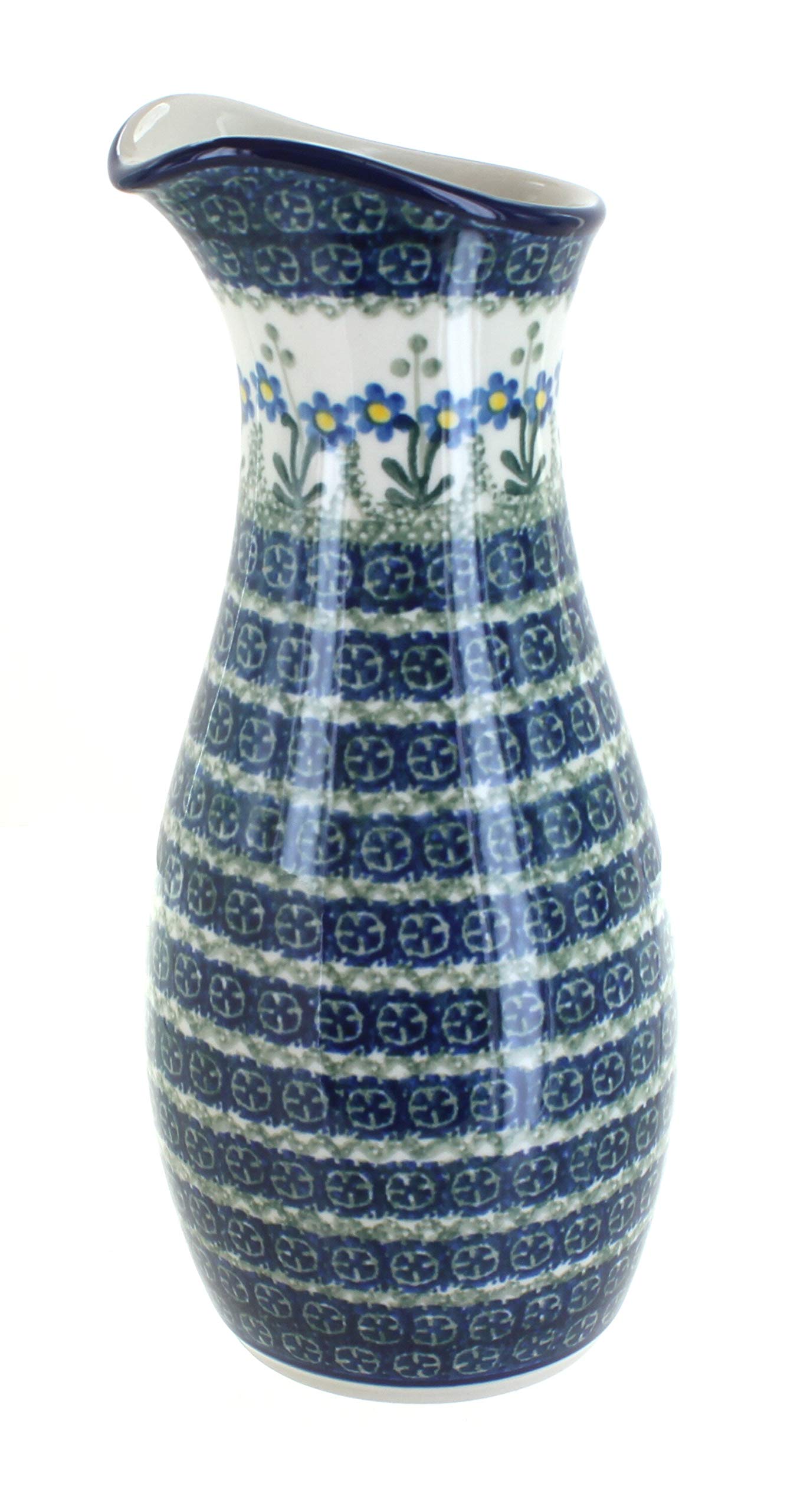 Handmade Blue Rose Polish Pottery Water Carafe with Floral Design - Elegant Pitcher for Home Decor, Dining Table Centerpiece & Gift Idea