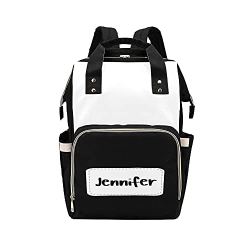 Stylish Black & White Diaper Backpack for Parents - Large Baby Nappy Bag with Name Tag - Unisex Diaper Tote for Men & Women - Perfect for Daycare, Travel & Everyday Use