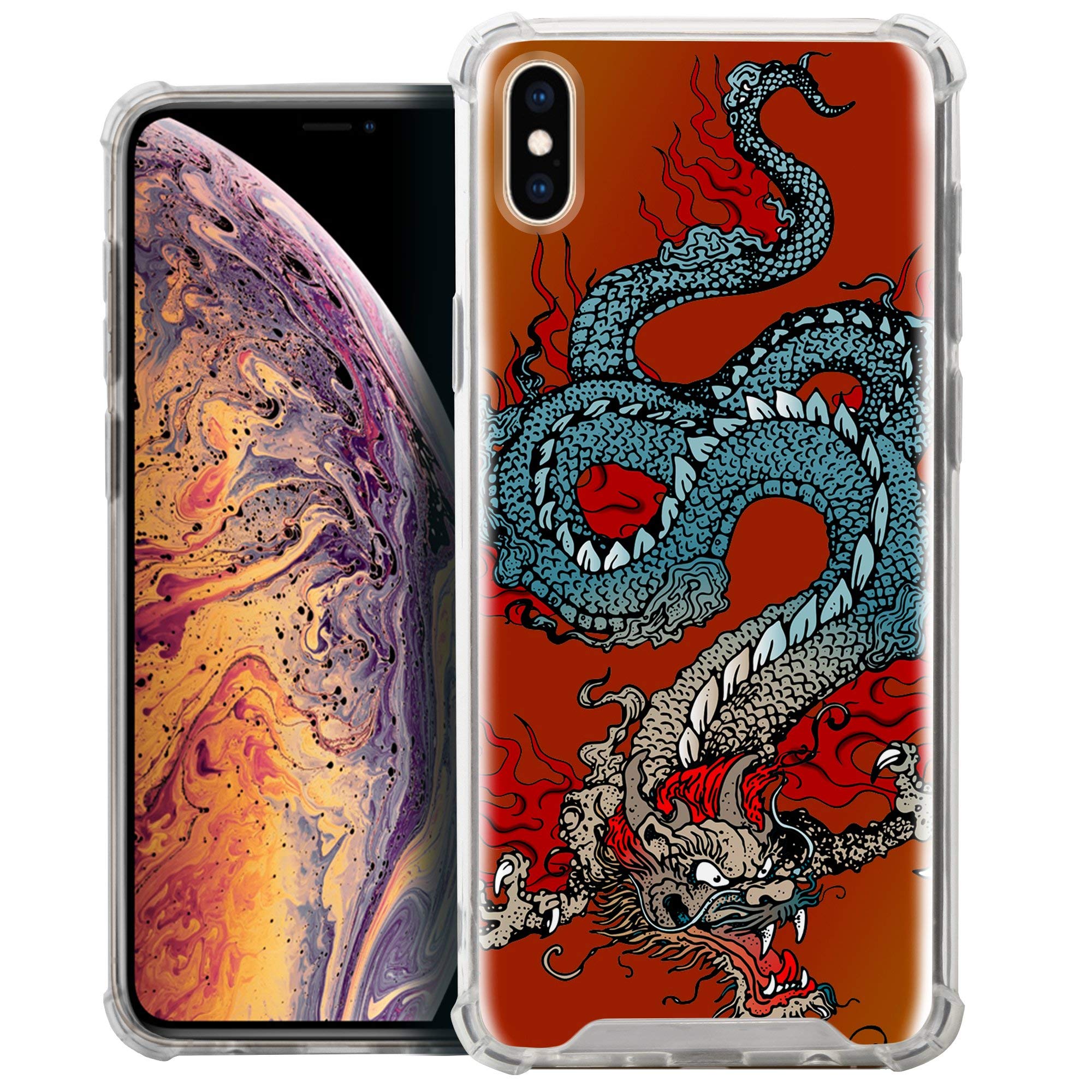 CasesOnDeck Slim Clear Bumper Case for Apple iPhone X/Xs (2017-2018) - Full Body Protection with Dragon Tattoo Design - Perfect for Daily Use, Travel & Outdoor Activities