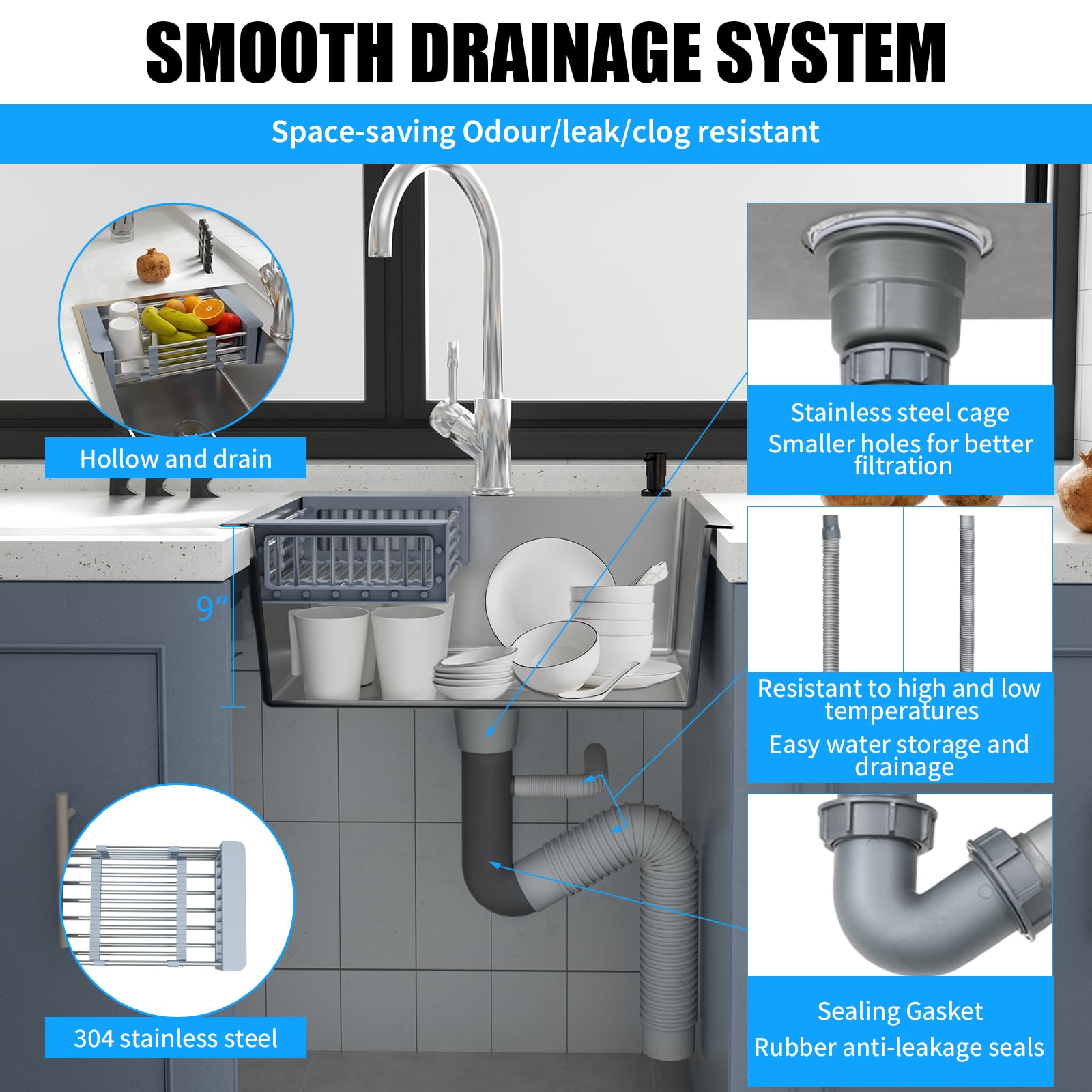 **20 Inch 304 Stainless Steel Drop-in Kitchen Sink – Single Bowl Deep Basin with Ledge & Accessories – Perfect for Workstations, RV, Prep Kitchens & Bars**    *(Ideal for Food Prep, Dishwashing & Multi-Purpose Kitchen Tasks)*