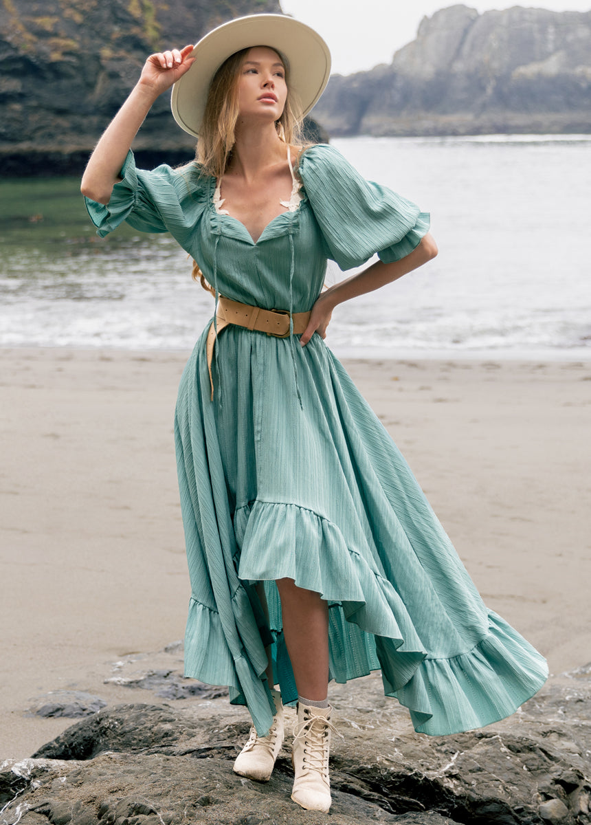 Gwenaelle Women's Flowy Maxi Dress in Ocean Green - Elegant Summer Beach Wedding Party Wear