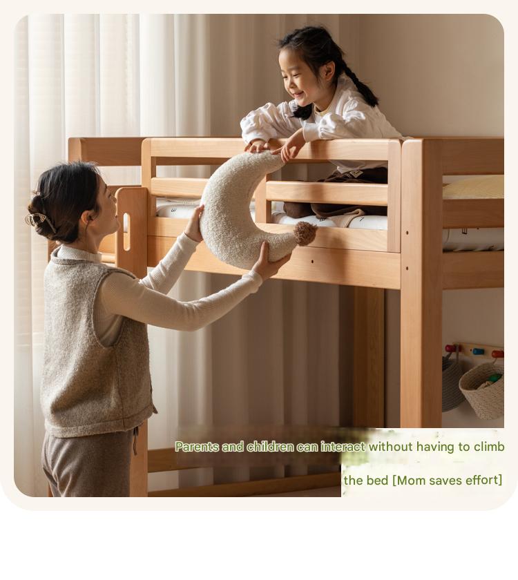 Solid Wood Bunk Bed - Beech & Birch Twin/Full Size - Space-Saving Kids & Guest Room Furniture for Small Bedrooms & Vacation Homes