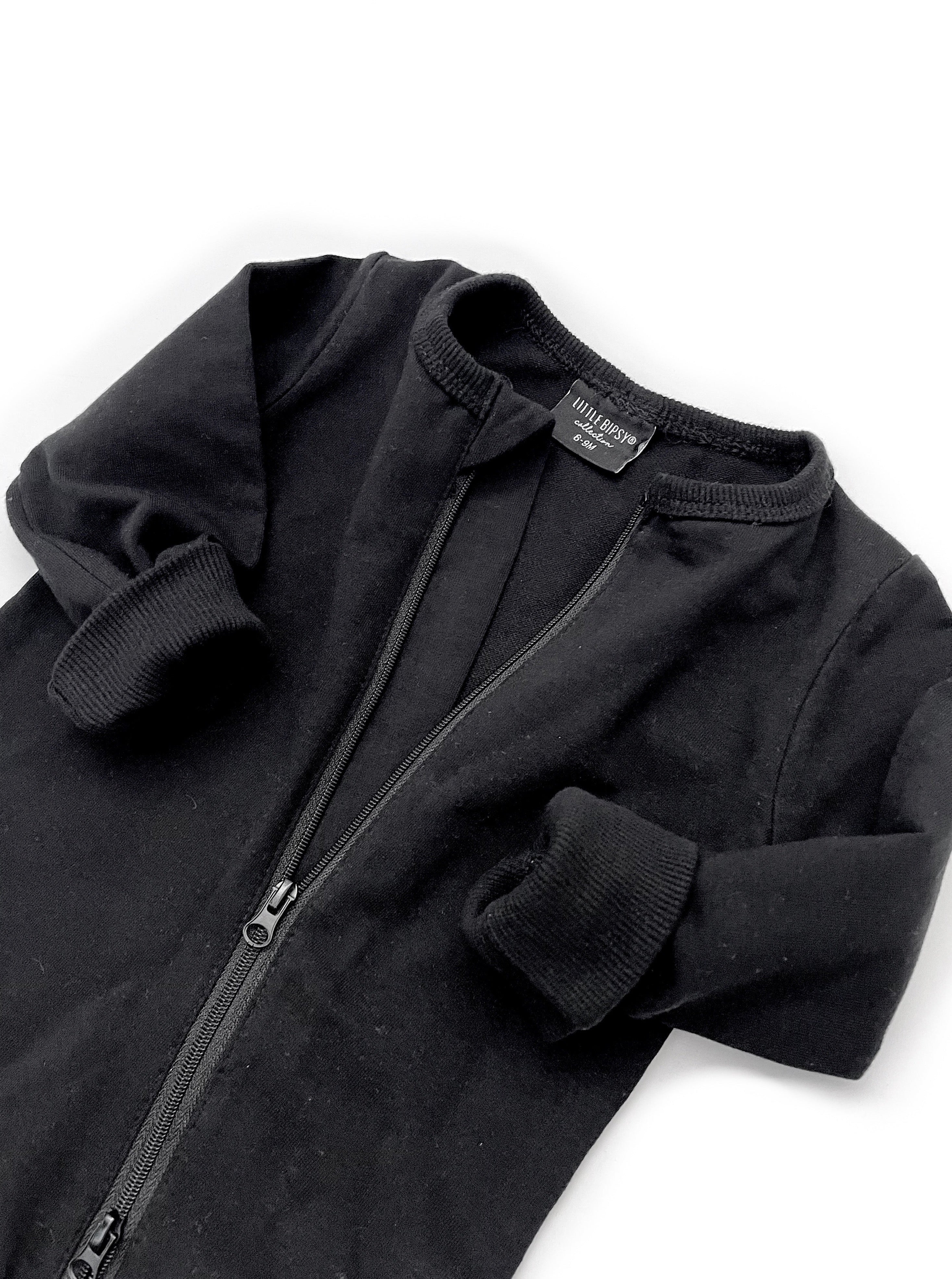 2-Way Zip Romper for Baby Boys & Girls - Black | Easy Diaper Change & Comfortable Sleepwear for Newborns & Toddlers