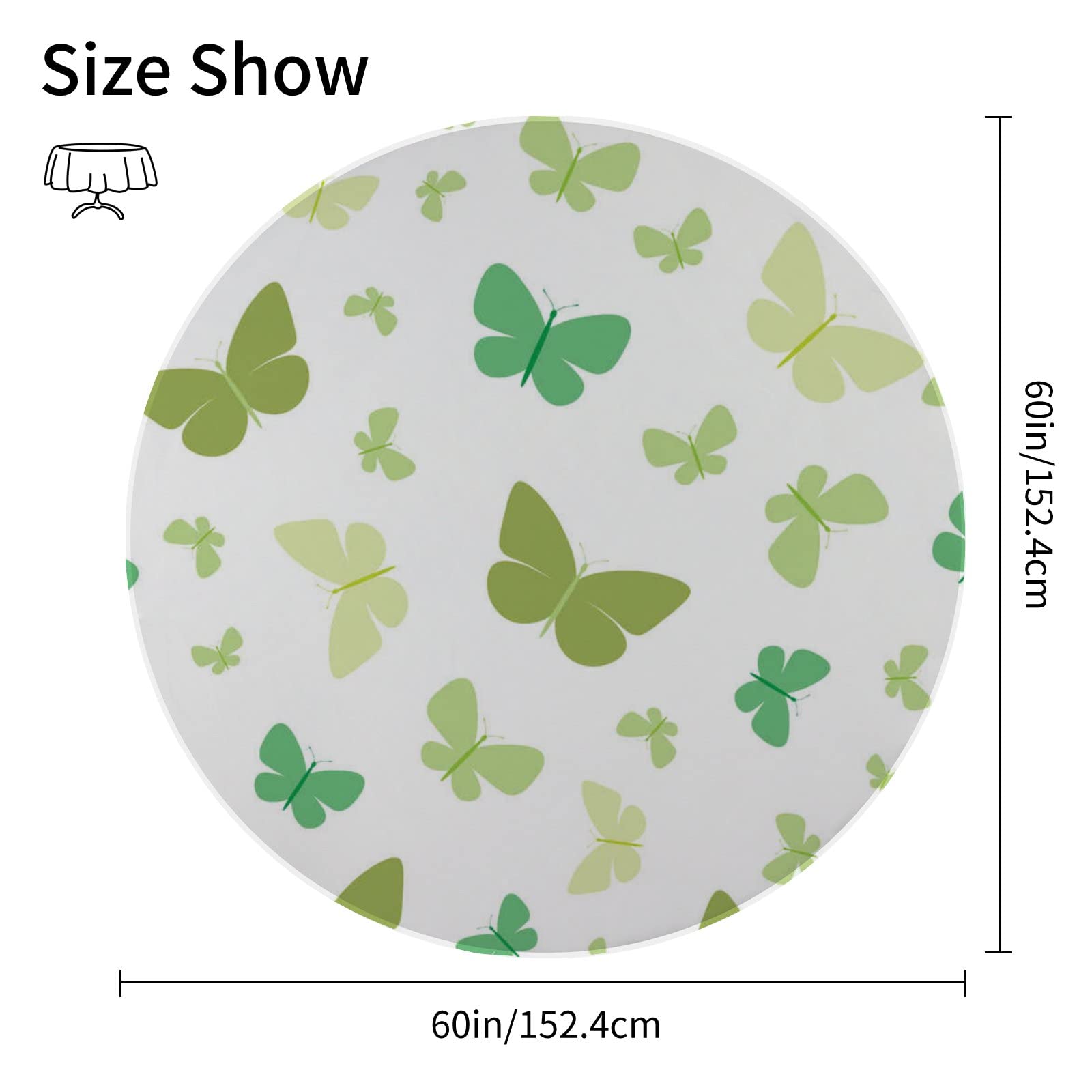 Round Polyester Tablecloth 60 Inch - Green Butterfly Print Waterproof Outdoor Table Cover for Kitchen, Dining, Buffet Parties, Camping & Picnics | Perfect for Patio, Garden & Outdoor Events