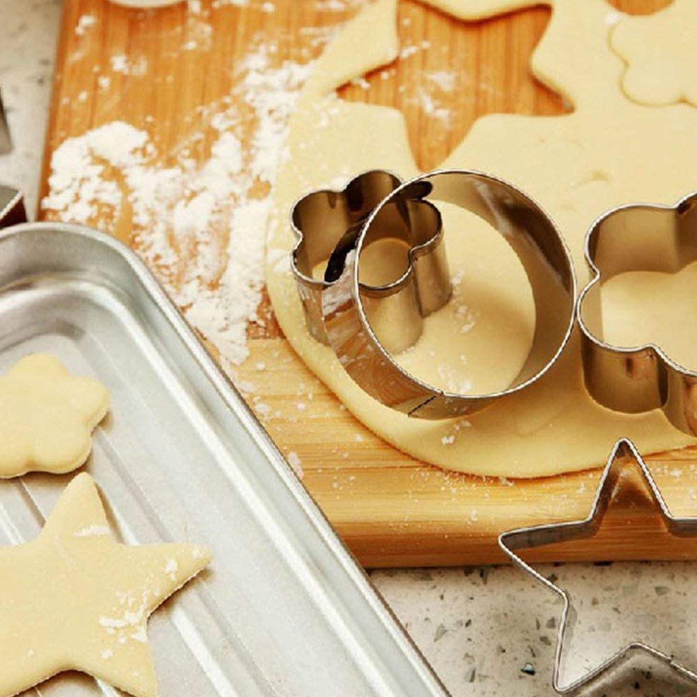 12-Piece Stainless Steel Cookie Cutter Set - Heart, Flower, Star & Round Shapes for Baking Dough, Cookies, Fondant, Brownies - Perfect for DIY Desserts, Cake Decorating & Holiday Baking