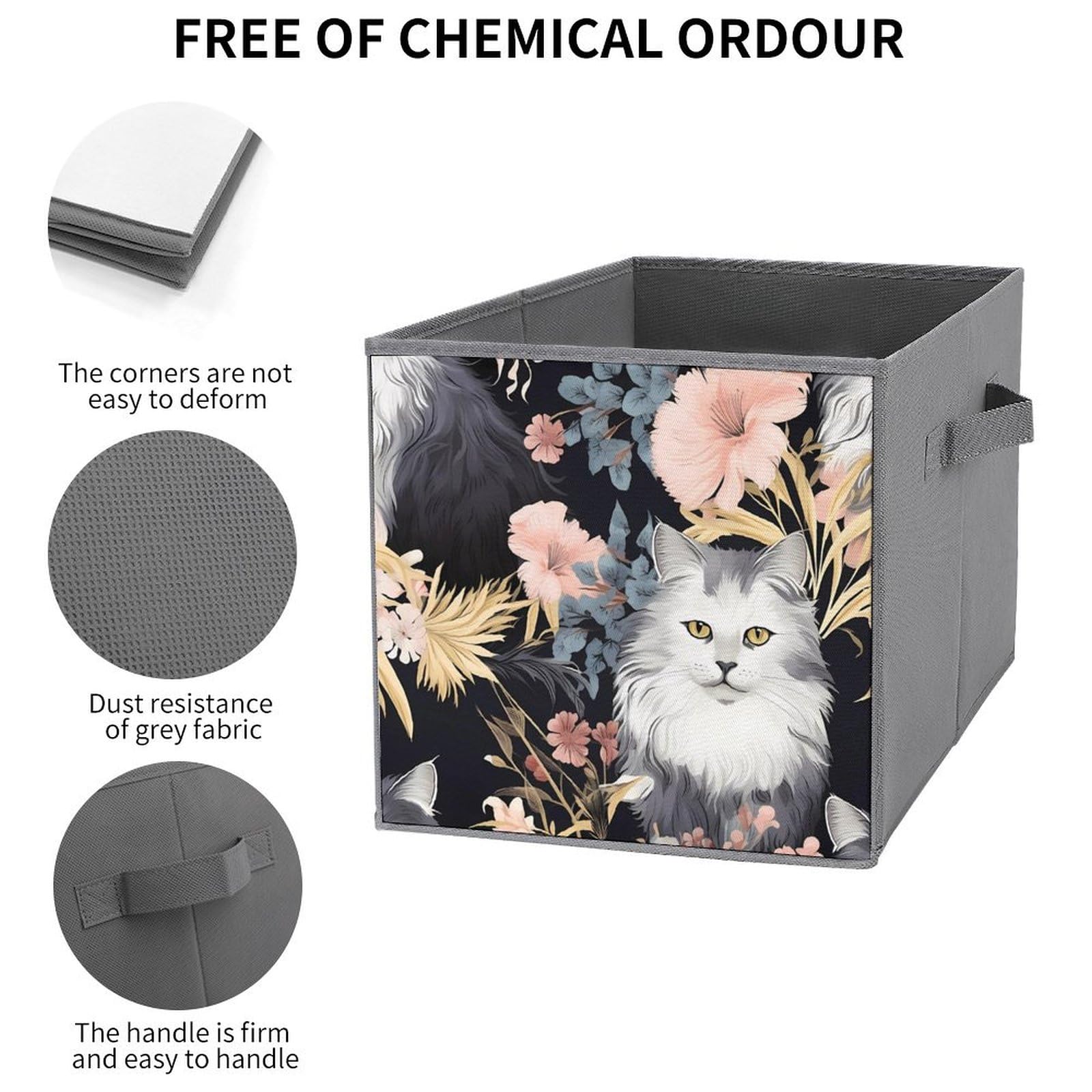 Foldable Storage Cubes with Handles - 6 Pack Cat & Butterfly Pattern Square Bins for Home Organization, Closet, Nursery, Kids Room & Pet Supplies Storage - Perfect for Toys, Books, Laundry & More