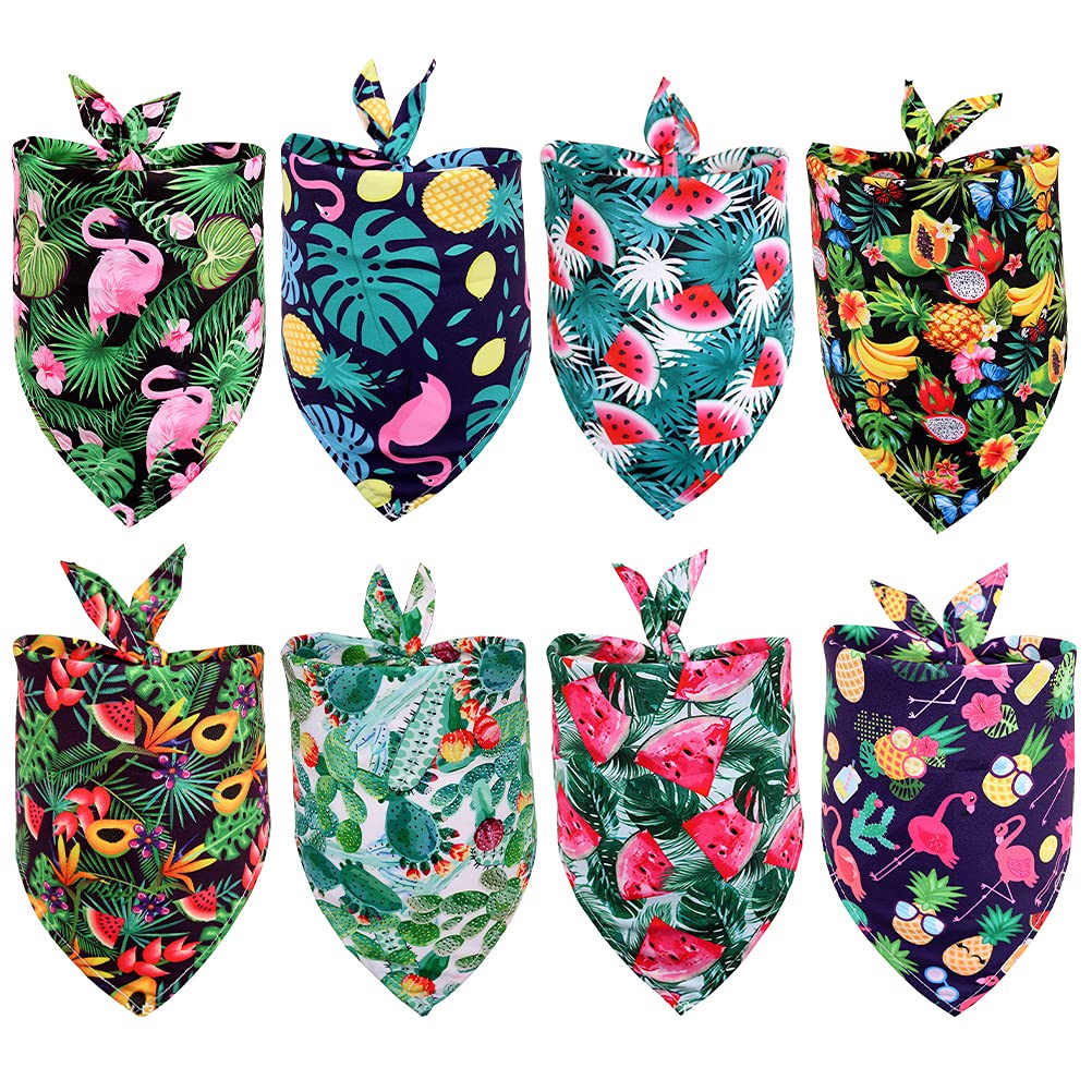 8pcs Tropical Pattern Dog Bandanas - Summer Pet Bandana Bib Scarf for Small Medium Large Dogs - Perfect for Beach, Park & Outdoor Adventures