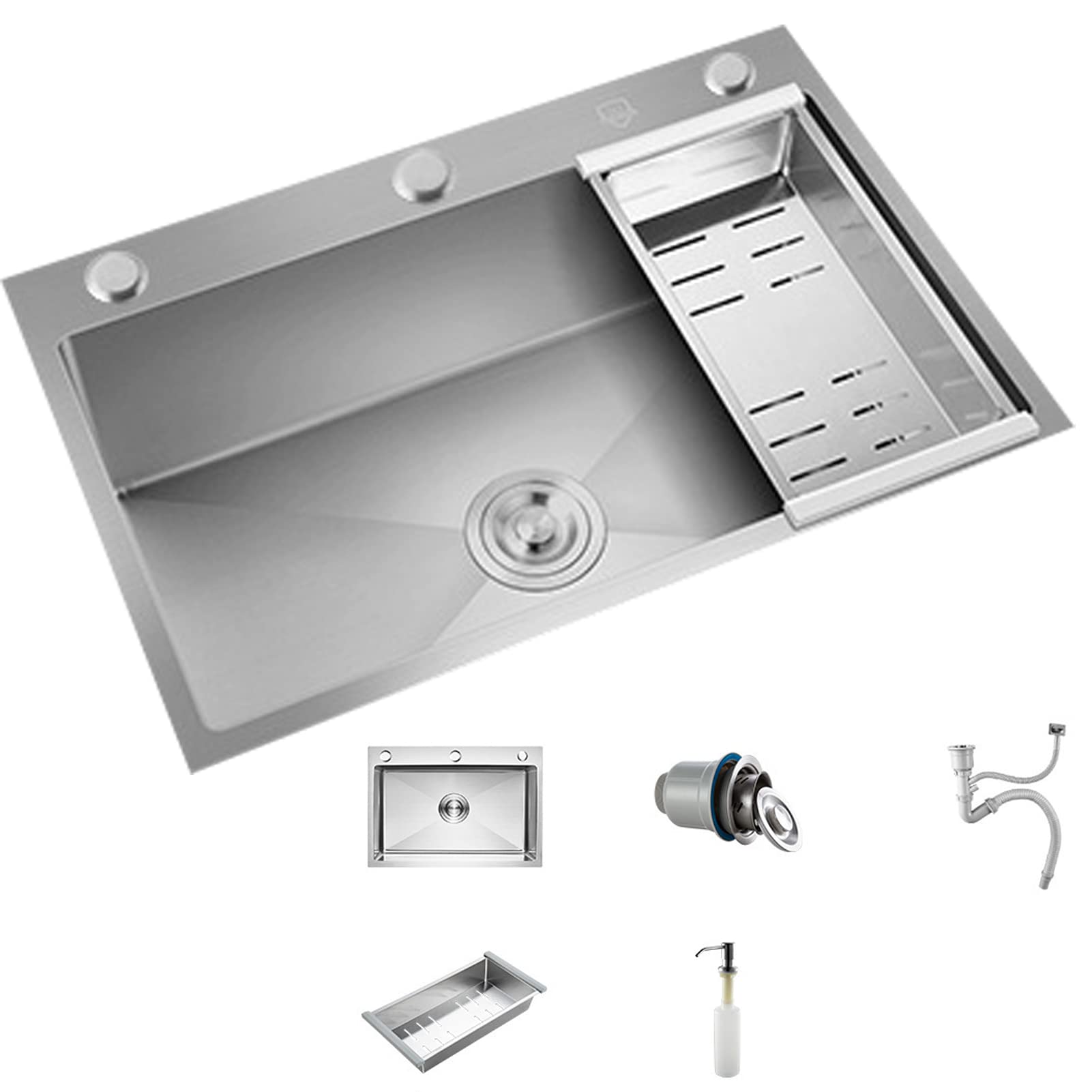 Premium 304 Stainless Steel Nano Kitchen Sink - Single Bowl Deep Basin for Home & Commercial Use | Top Mount Bar Sink with Drain Kit | Ideal for Restaurants, Food Prep & Heavy Duty Cooking