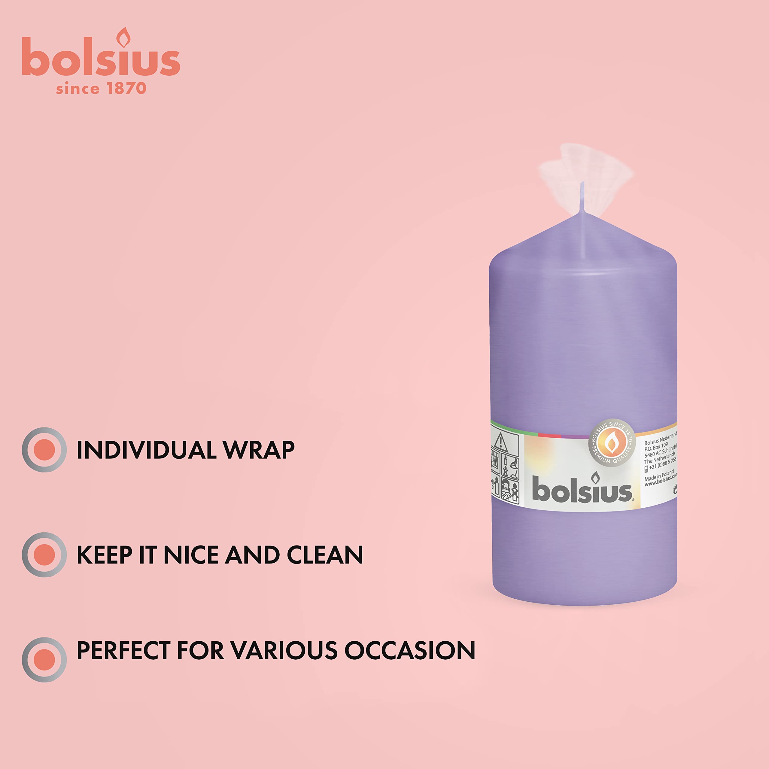 BOLSIUS 4 Purple Pillar Candles 3x6 Inches - Premium European Quality Unscented Candles - 65+ Hours Burn Time, Dripless & Smokeless - Perfect for Wedding Centerpieces, Dinner Parties, Home Decor & Romantic Ambiance