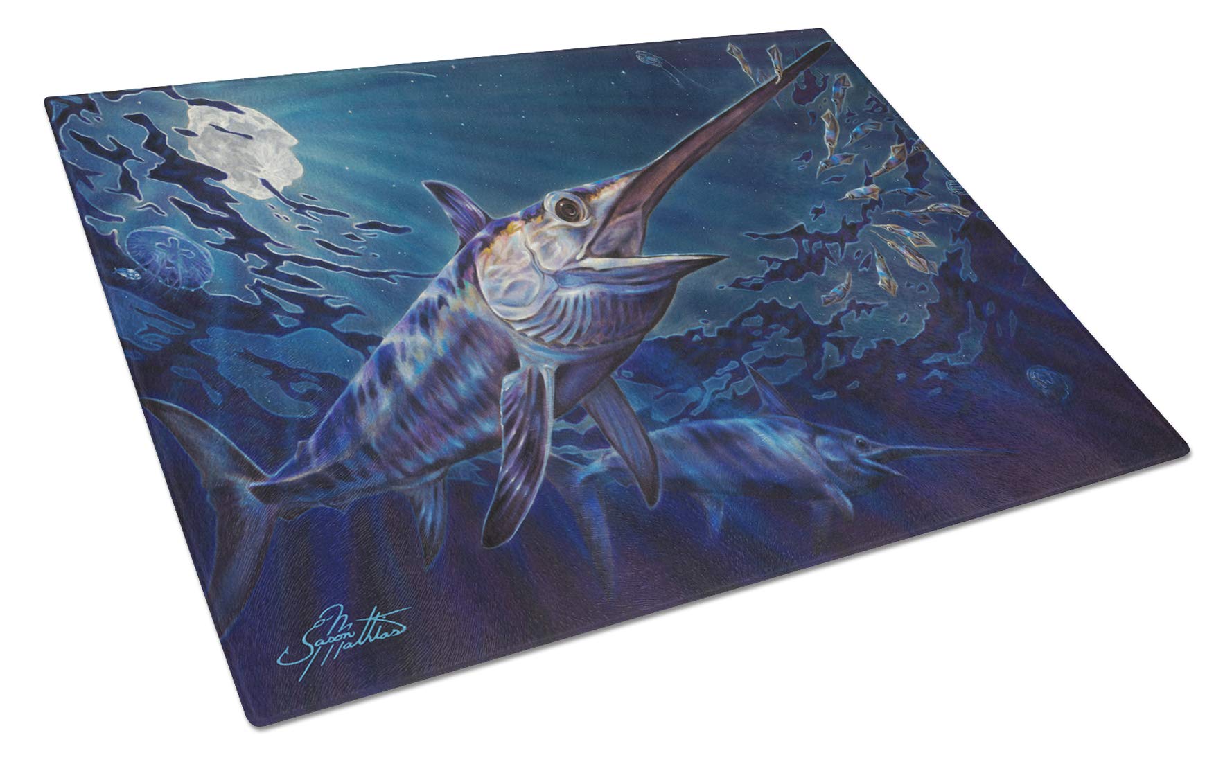 Prince of Darkness Swordfish Tempered Glass Cutting Board - Large Decorative Kitchen Chopping & Serving Board for Fish, Meat, Vegetables | Durable Heat-Resistant Glass for Food Prep & Display | Perfect for Entertaining & Gourmet Cooking
