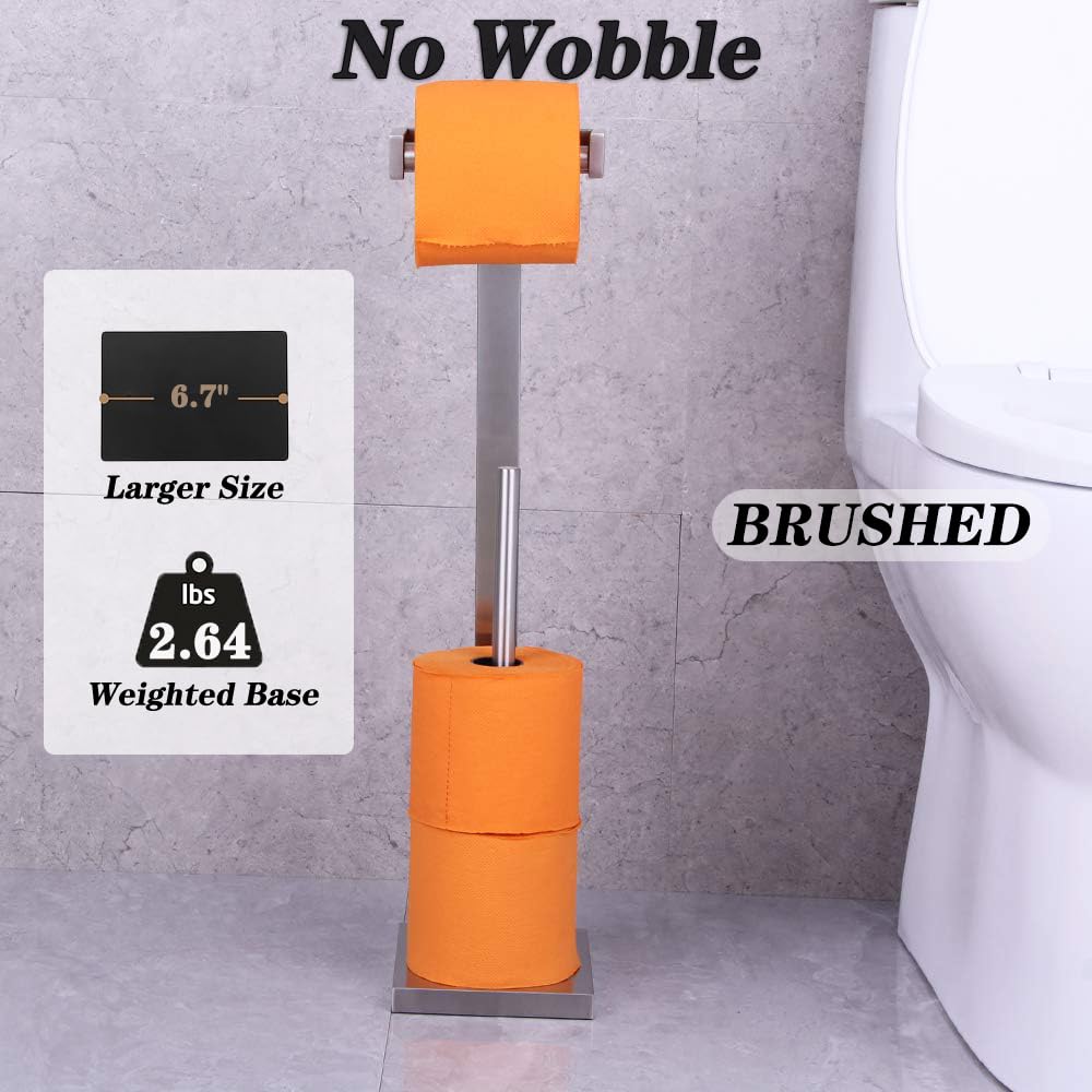 GERZWY Free Standing Toilet Paper Holder - SUS 304 Stainless Steel Bathroom Tissue Roll Stand with Brushed Finish - Durable & Rustproof for Home, Office, Hotel Restroom Decor (Model DZY005-LS) - Perfect for Modern Bathrooms, Powder Rooms and Guest Toilets