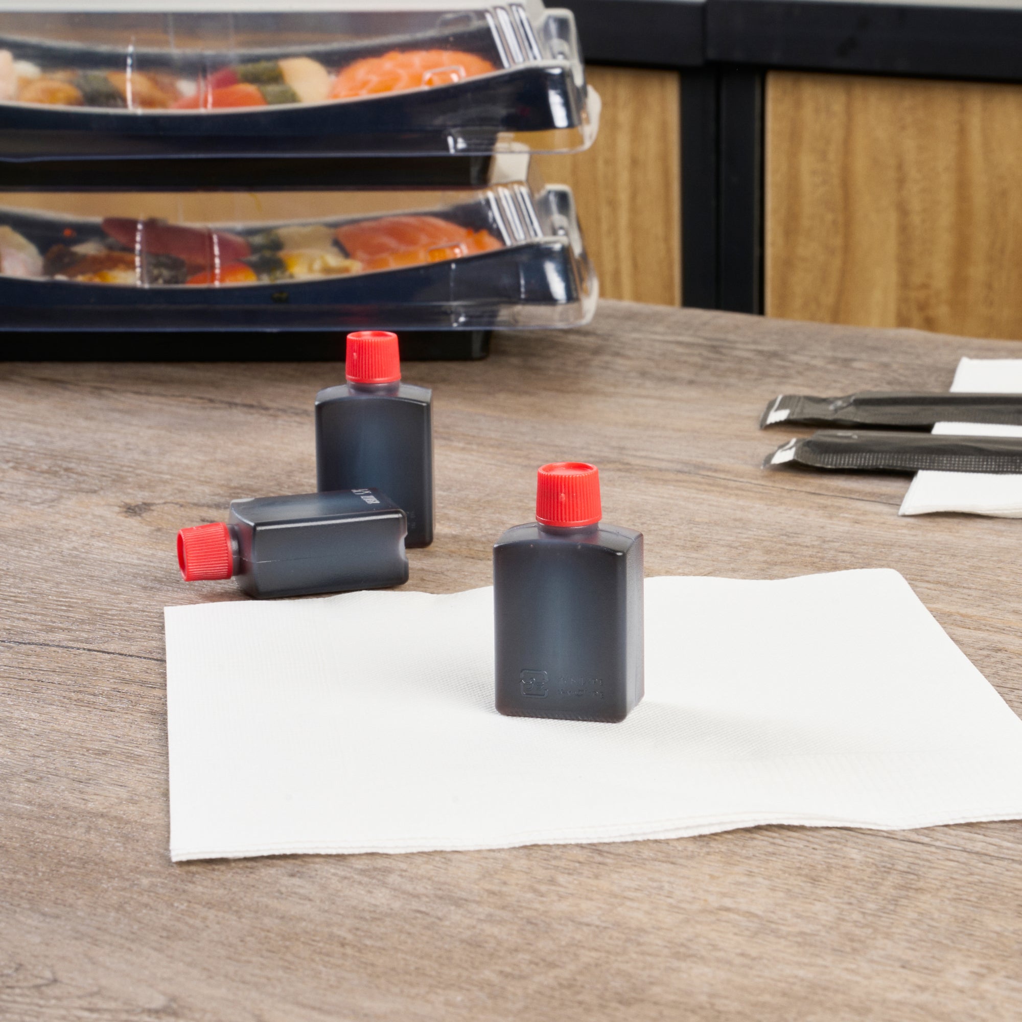 Bento Tek 15mL Clear Plastic Soy Sauce Bottles with Red Caps - 1x3/4x2 Inches (1000 Count Bulk Pack) - Perfect for Restaurants, Sushi Bars & Home Meal Prep