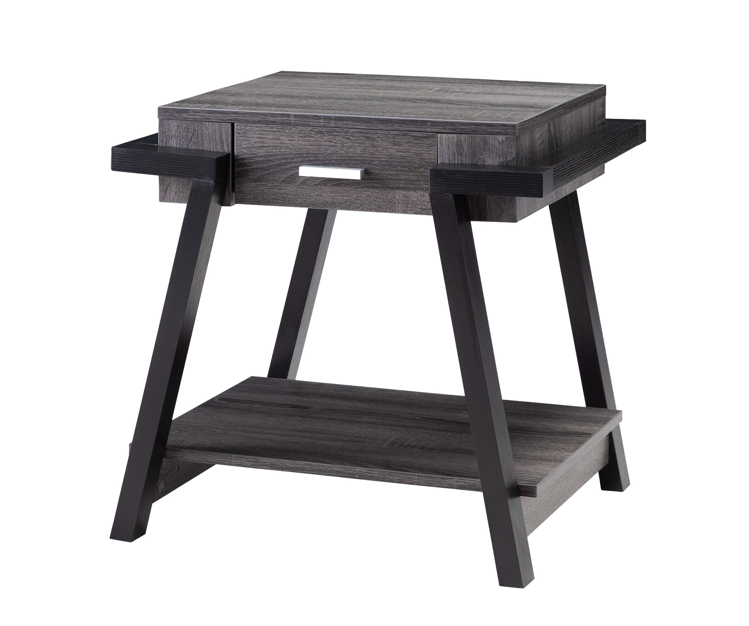Benjara Modern Wooden End Table with Angled Leg Support & Drawer - Black and Gray Nightstand for Bedroom, Living Room, or Office