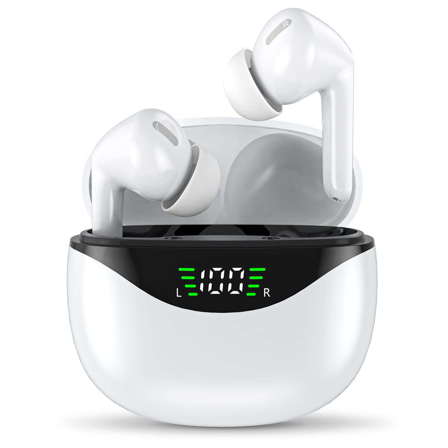Premium True Wireless Earbuds Bluetooth 5.3 with Active Noise Cancelling, IPX7 Waterproof Stereo Earphones with Built-in Mic, Touch Control & Deep Bass for iPhone Android - Perfect for Workouts, Commuting & Travel (Ivory)