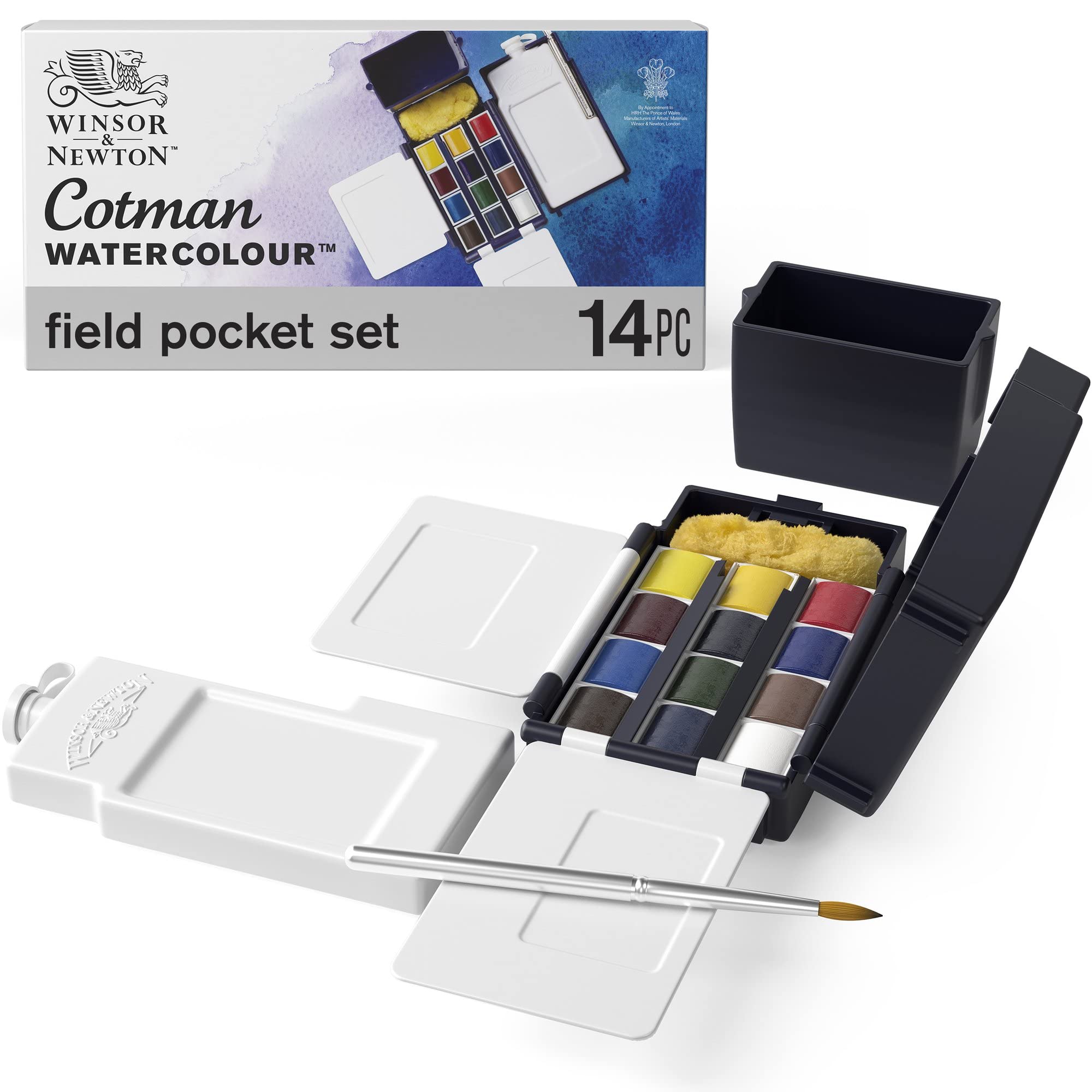 Winsor & Newton 390639 Cotman Watercolor Paint Field Box Set - 12 Half Pans | Professional Artist Travel Kit for Outdoor Sketching & Plein Air Painting