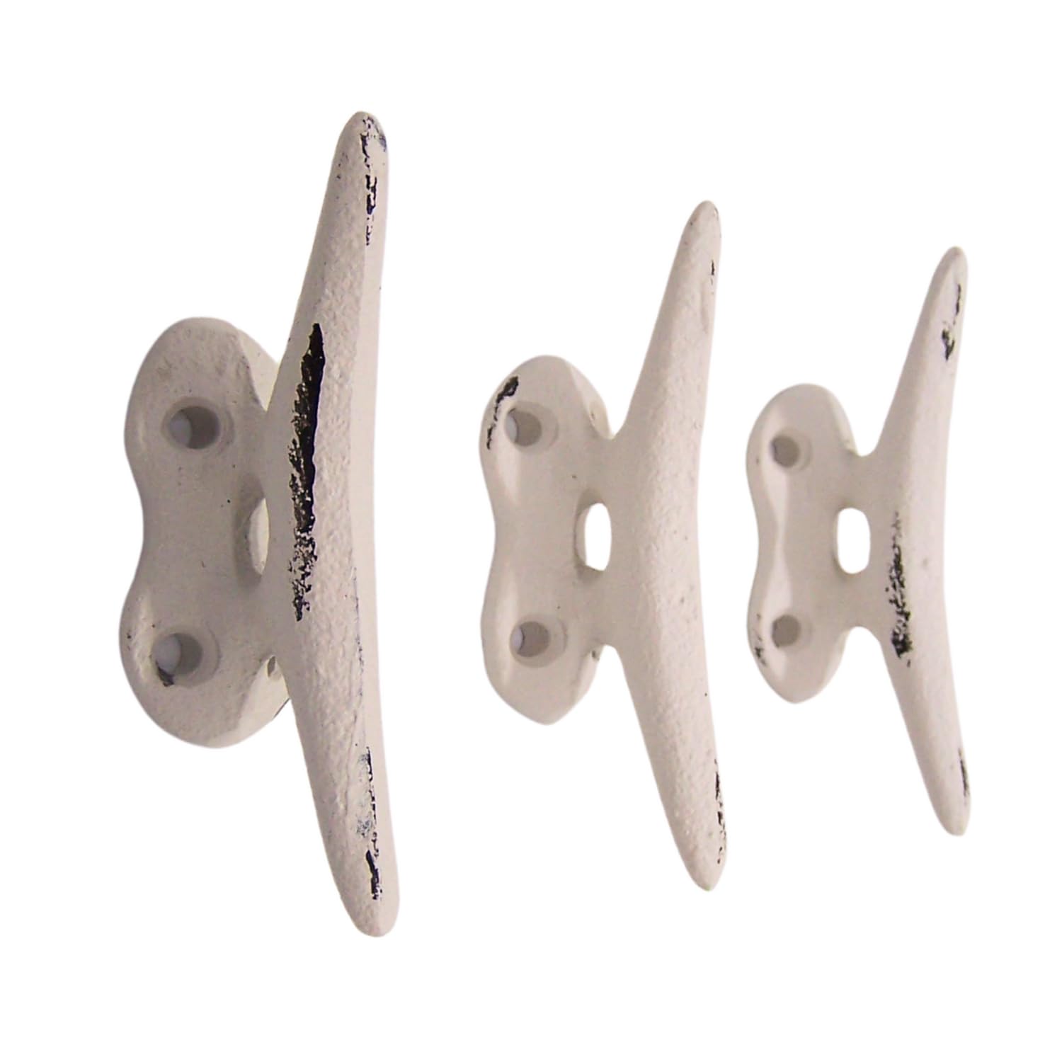 Wowser Nautical White Cast Iron Boat Cleat Wall Hooks - 3.5 Inch Set of 3 - Heavy Duty Rustic Marine Decor for Home, Boat, Garage & Beach House Organization
