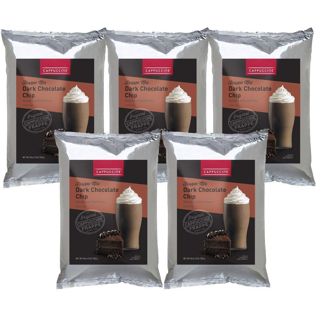 Premium Cappuccino Ice Coffee Frappe Mix - Dark Chocolate Chip Flavor (Case of 5 Bags) | Perfect for Cafes, Offices & Home Coffee Shops | Delicious Iced Coffee Drink Solution