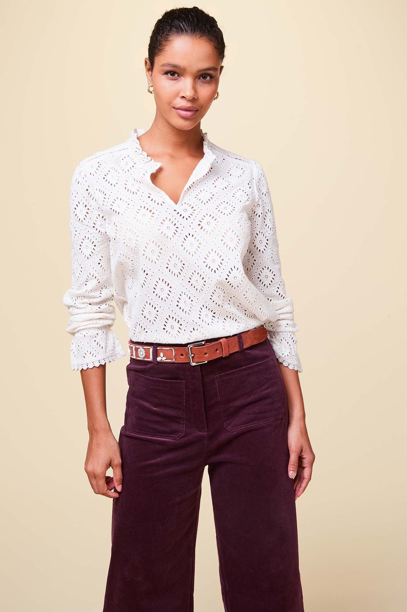 Kendal Cropped Stretch Corduroy Pants for Women | Burgundy High Waist Slim Fit Pants | Casual Workwear & Fall Fashion Outfits