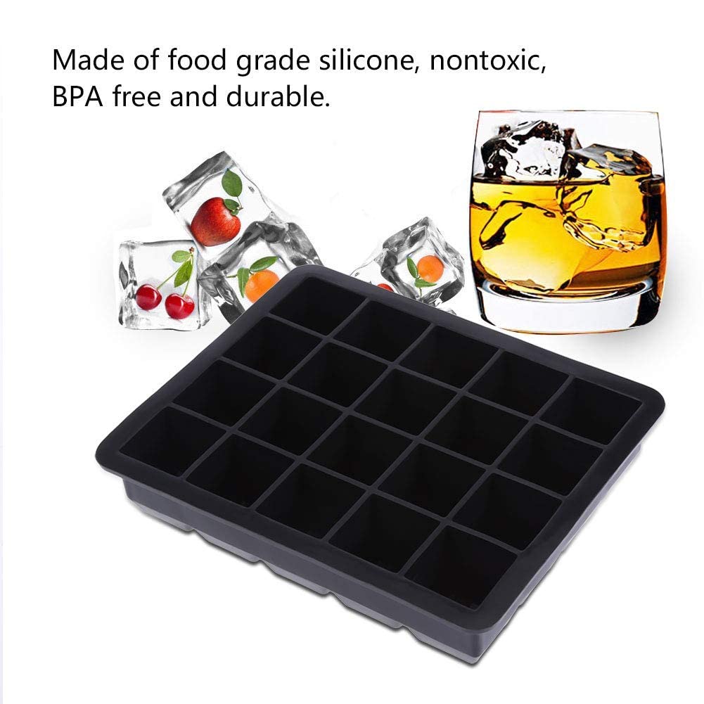 Fdit 20-Cell Silicone Ice Cube Tray with Lid - Premium Bar, Restaurant & Home Use for Cocktails, Candy Making & Food Storage (Black)