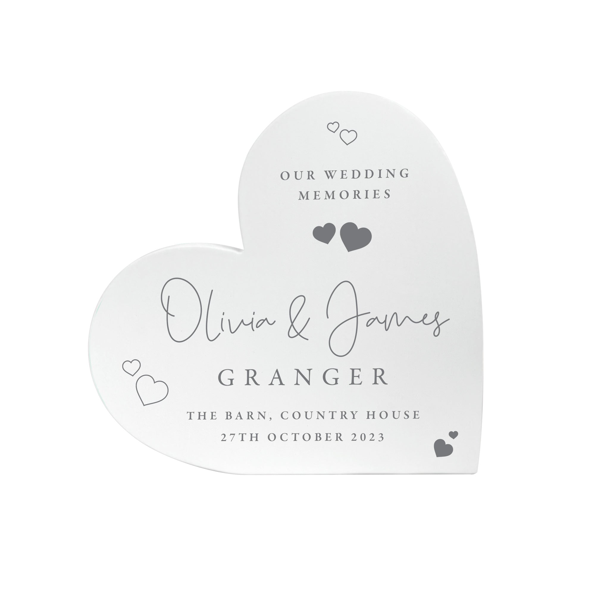 Personalized Wedding Script Text White Freestanding Heart Sign - Elegant Custom Decor for Weddings, Anniversaries & Romantic Events