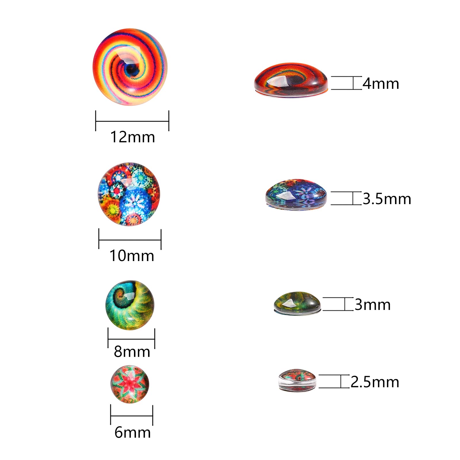 BEEFLYING 280pcs Kaleidoscope Glass Cabochons - Half Round & Floral Flatback Dome Cabochons for DIY Jewelry Making - Perfect for Necklaces, Bracelets, and Craft Projects