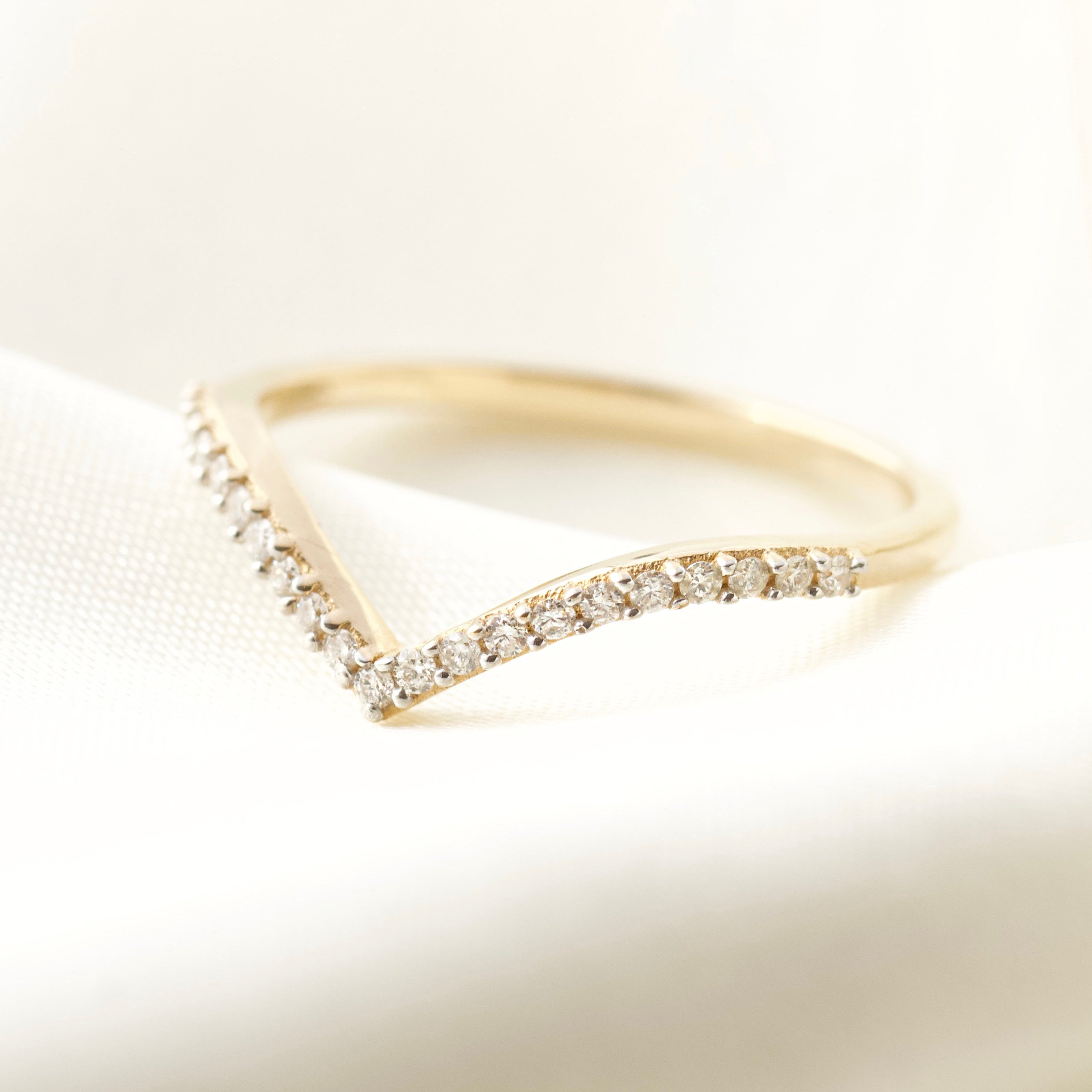 Elegant Diamond Wishbone Stacking Ring - 14K Gold Plated Dainty Stackable Band for Women - Perfect for Layering, Everyday Wear & Special Occasions