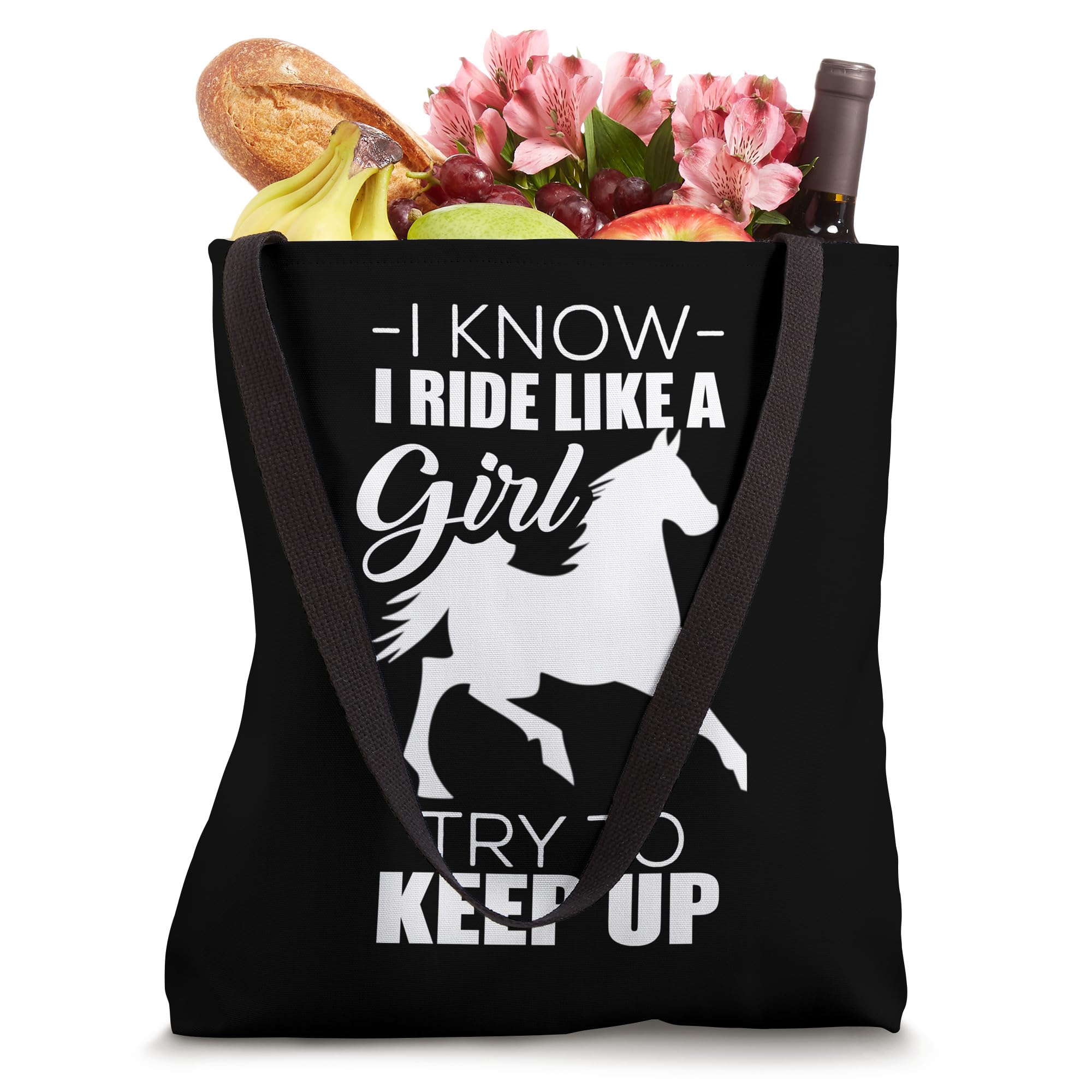 Funny Cowgirl Tote Bag - 'I Ride Like A Girl Try To Keep Up' Western Humor Gift for Women | Perfect for Rodeo, Horseback Riding & Country Outfits
