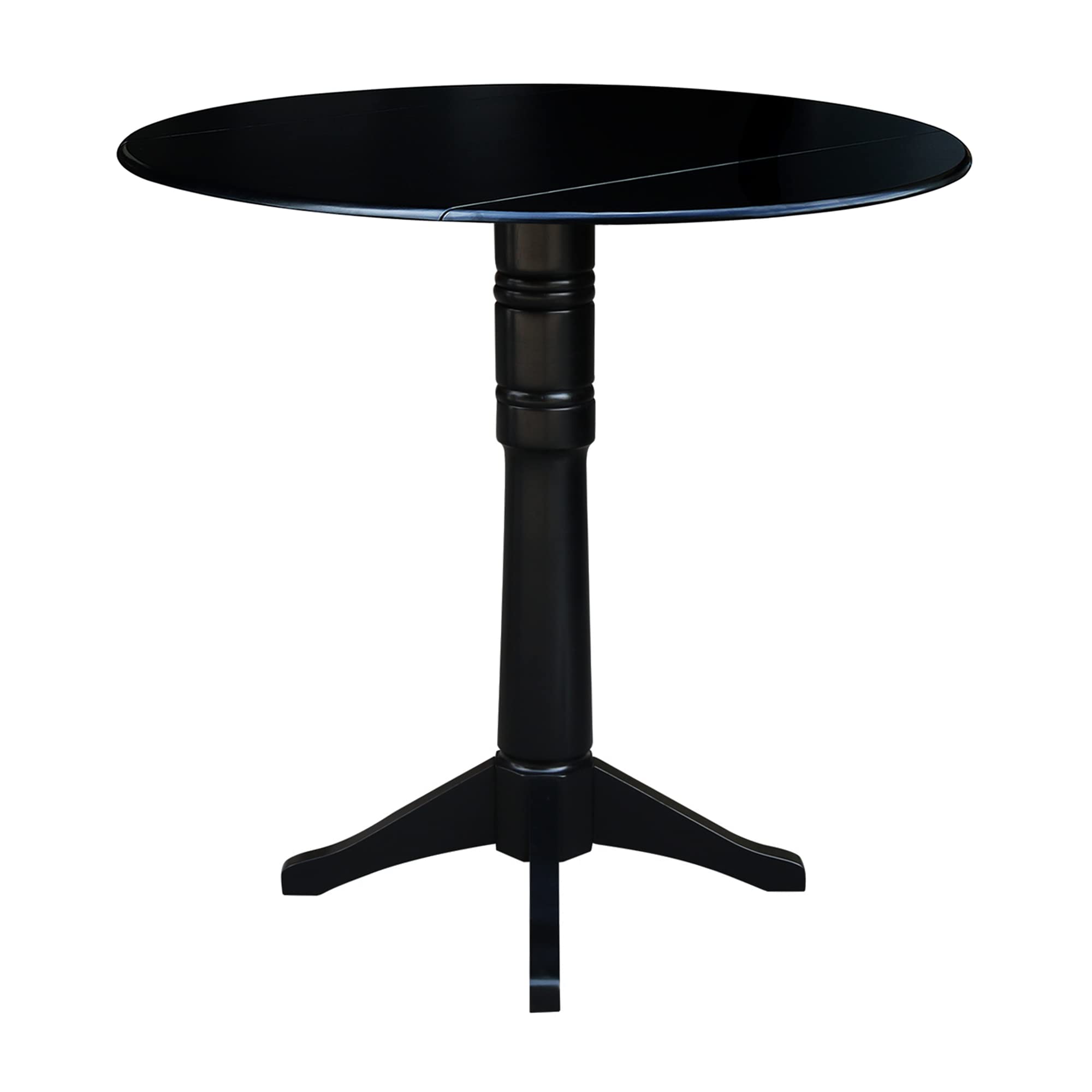 IC International Concepts 42-Inch Round Dual Drop Leaf Pedestal Dining Table - Adjustable Height 42.3 Inches - Space Saving Design for Small Dining Rooms - Easy to Assemble - Black Finish - Perfect for Apartments, Breakfast Nooks & Cozy Dining Spaces