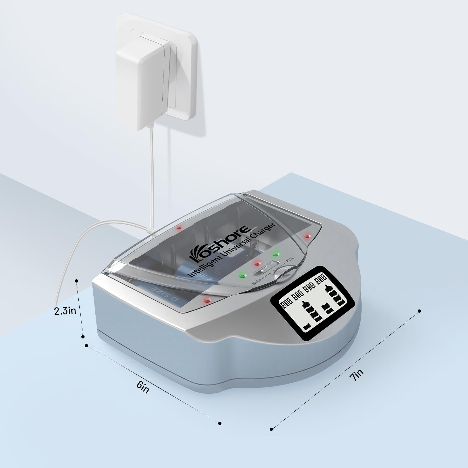 Koshore Alkaline Battery Charger - Balance Charger Discharger for AA AAA C D 9V Ni-MH Ni-CD Rechargeable Batteries | FCC & UL Certified | Perfect for Home, Office & Emergency Power Backup